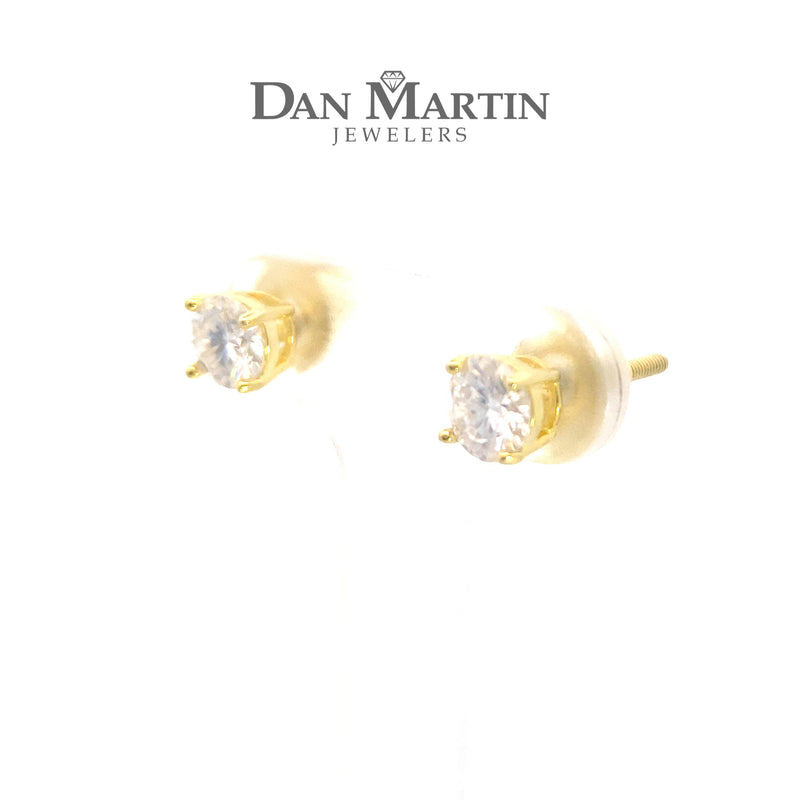 Yellow Gold-Plated Sterling Silver 1CT. Round Brilliant-Cut Moissanite Threaded-Post Stud Earrings