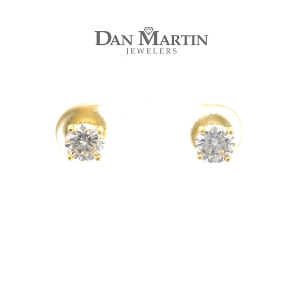 Yellow Gold-Plated Sterling Silver 1CT. Round Brilliant-Cut Moissanite Threaded-Post Stud Earrings