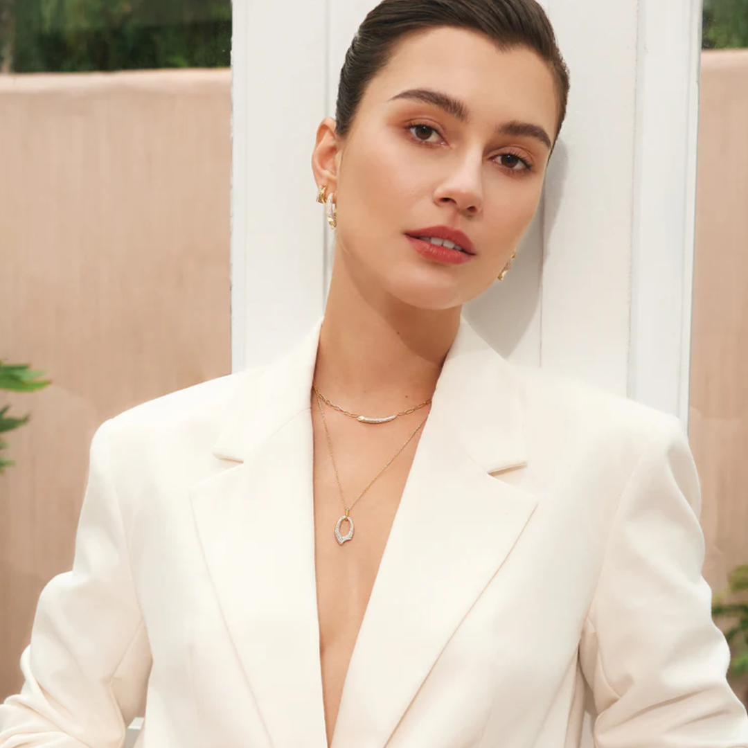Model View  Ania Haie Gold-Plated Sterling Silver Cubic Zirconia Hoops