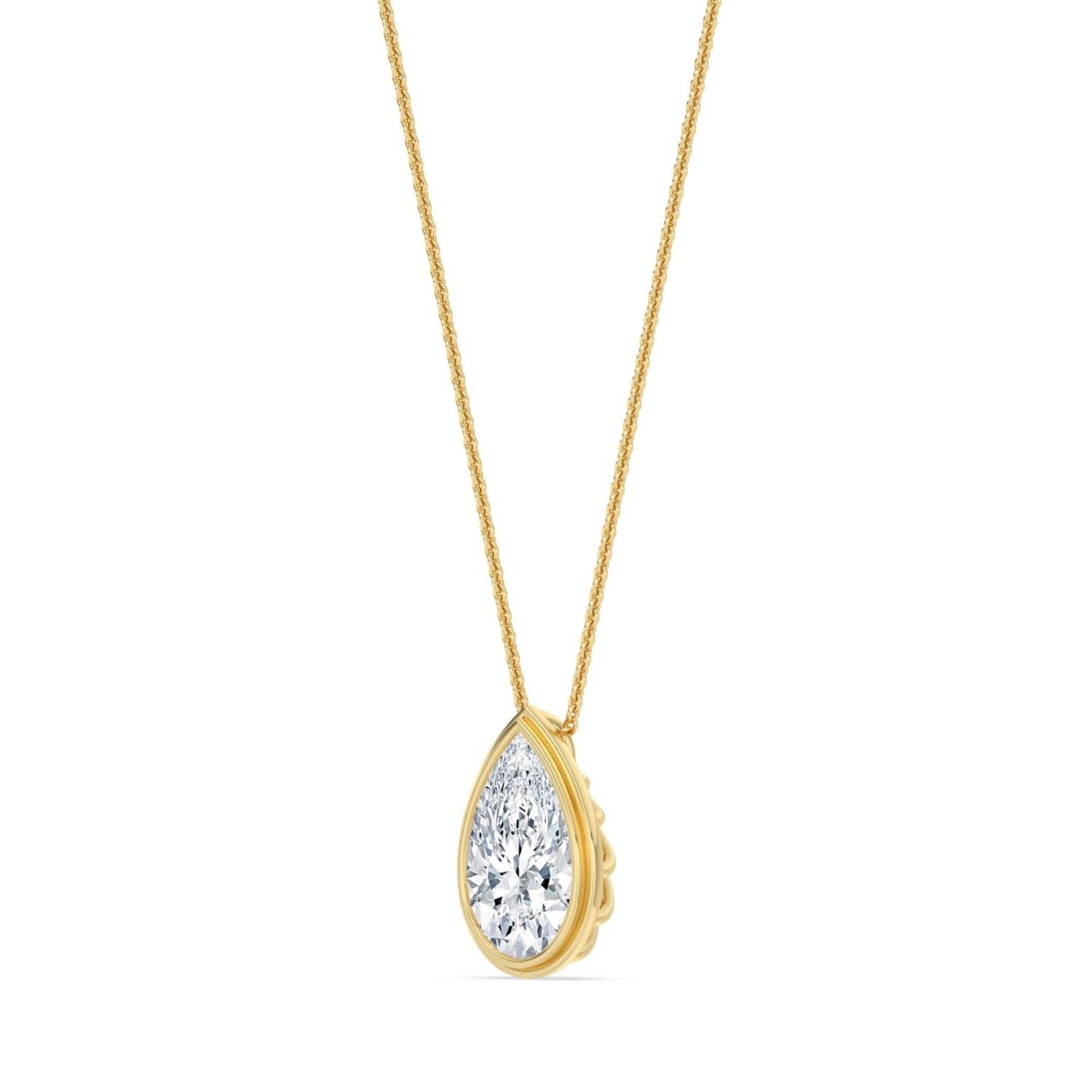 Pear Bezel necklace on a white background 