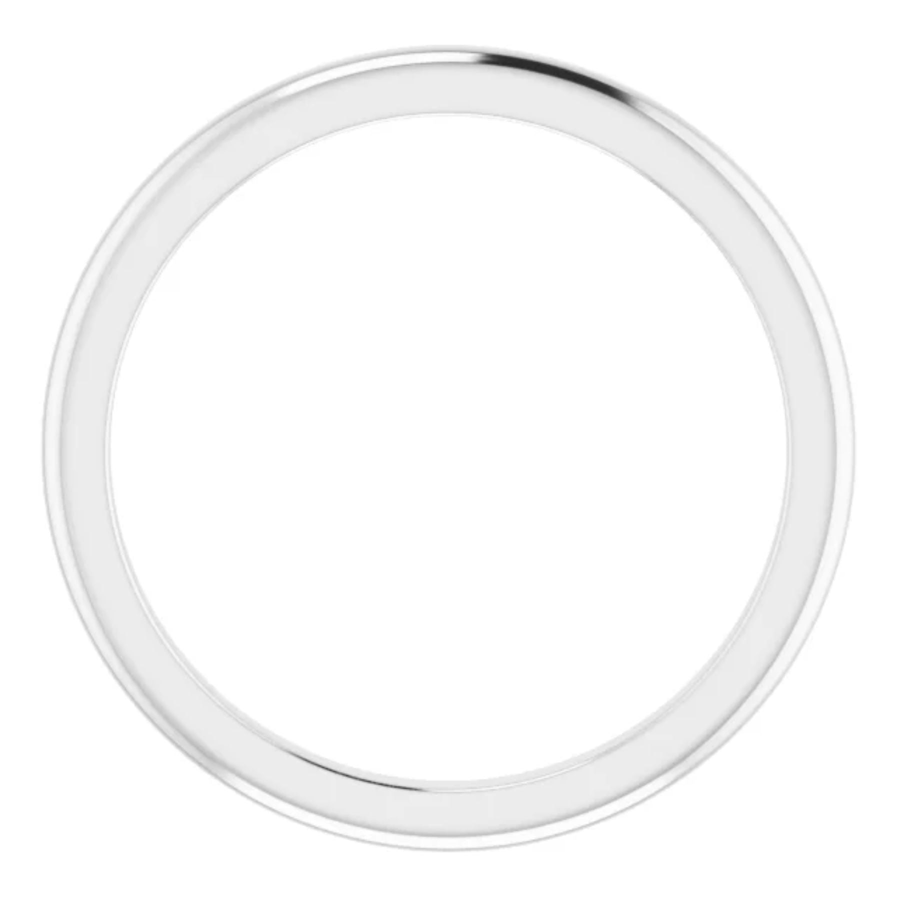 A polished white gold metal ring band shown from a top-down view on a plain white background.