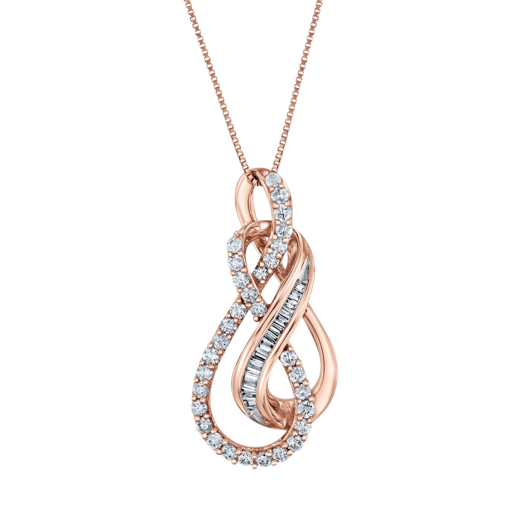 Rose Gold Diamond Pendant necklace on a white background 