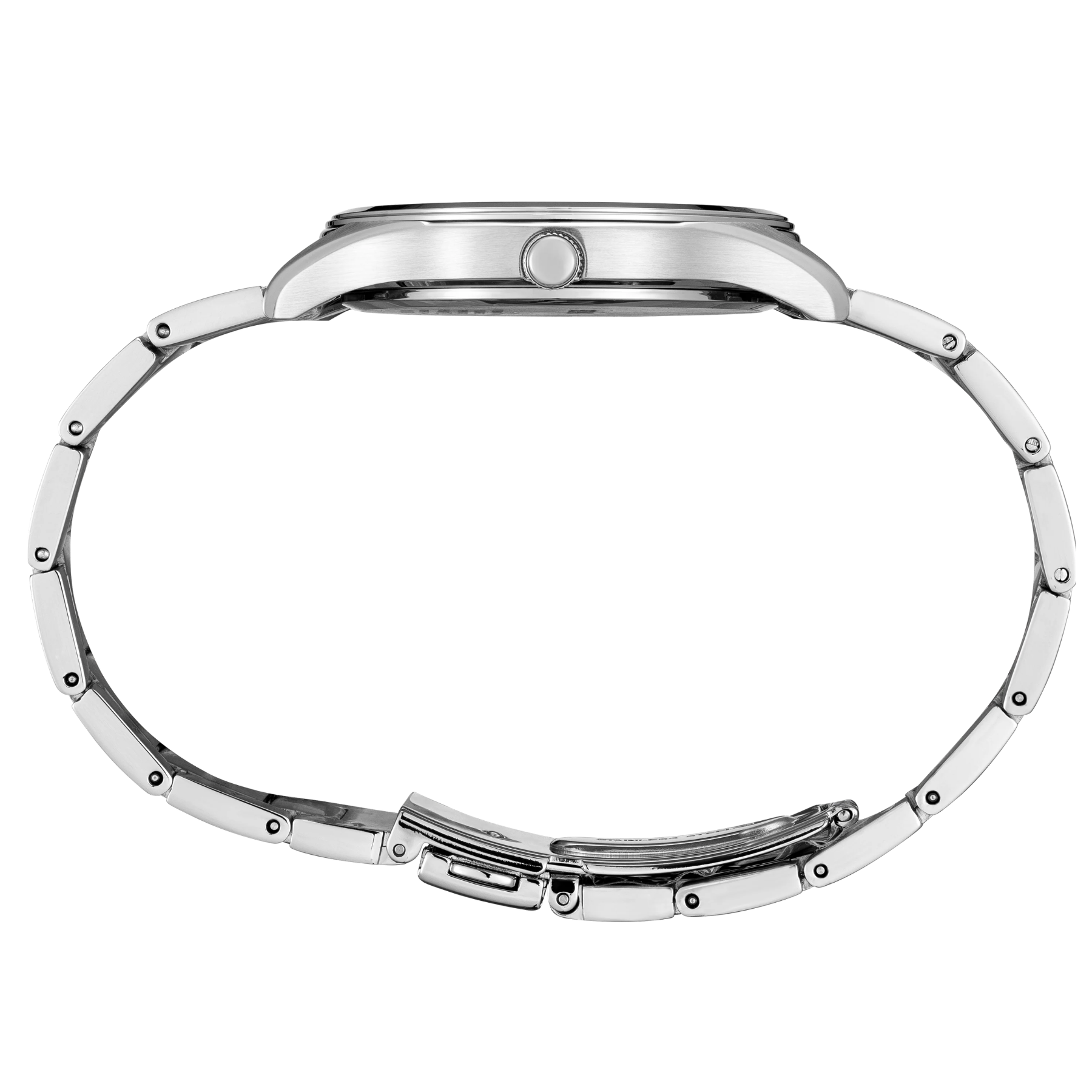 Silver watch case on a white background