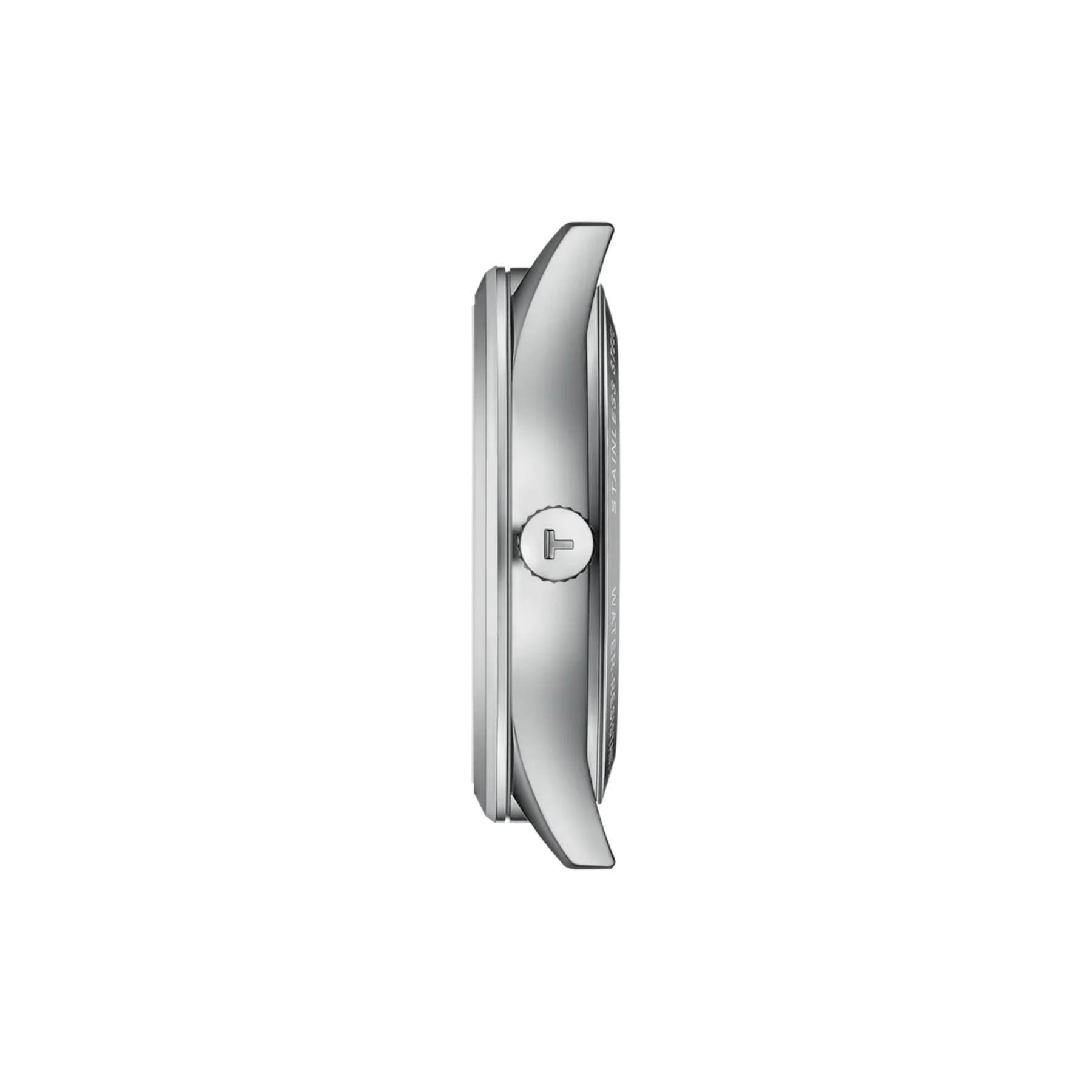 Silver watch case on a white background
