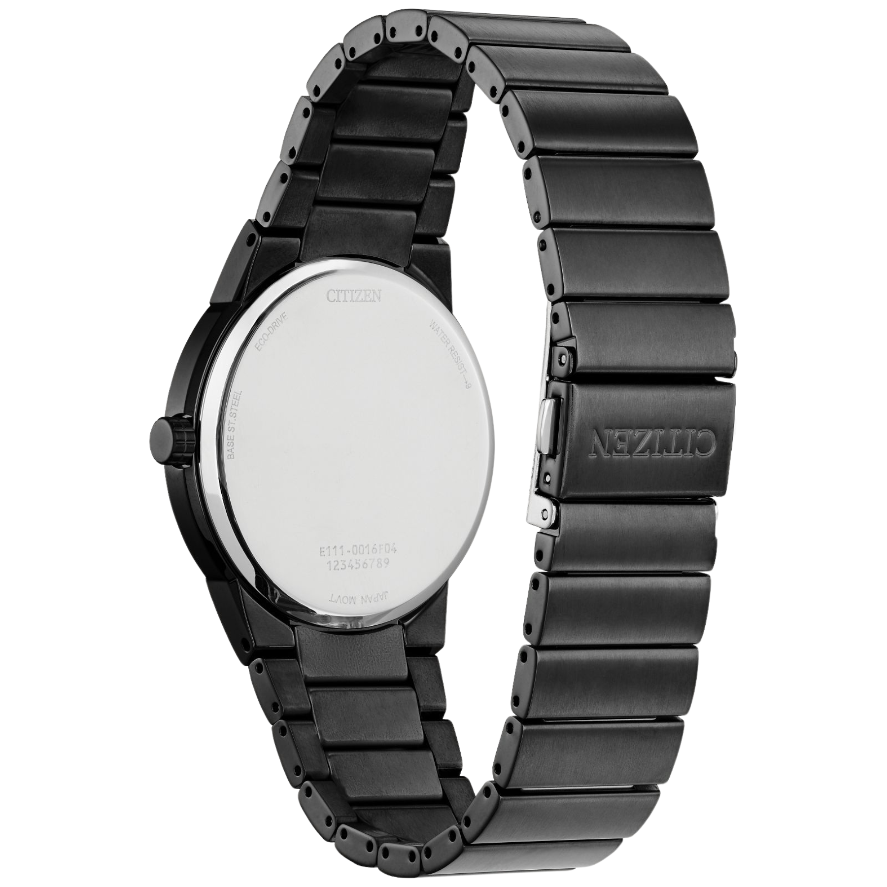 Black watch with a metallic band on a white background
