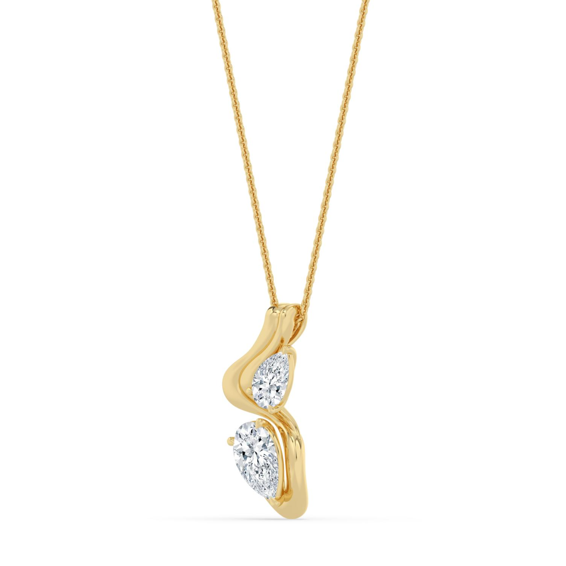 14K Yellow gold diamond necklace on white background 