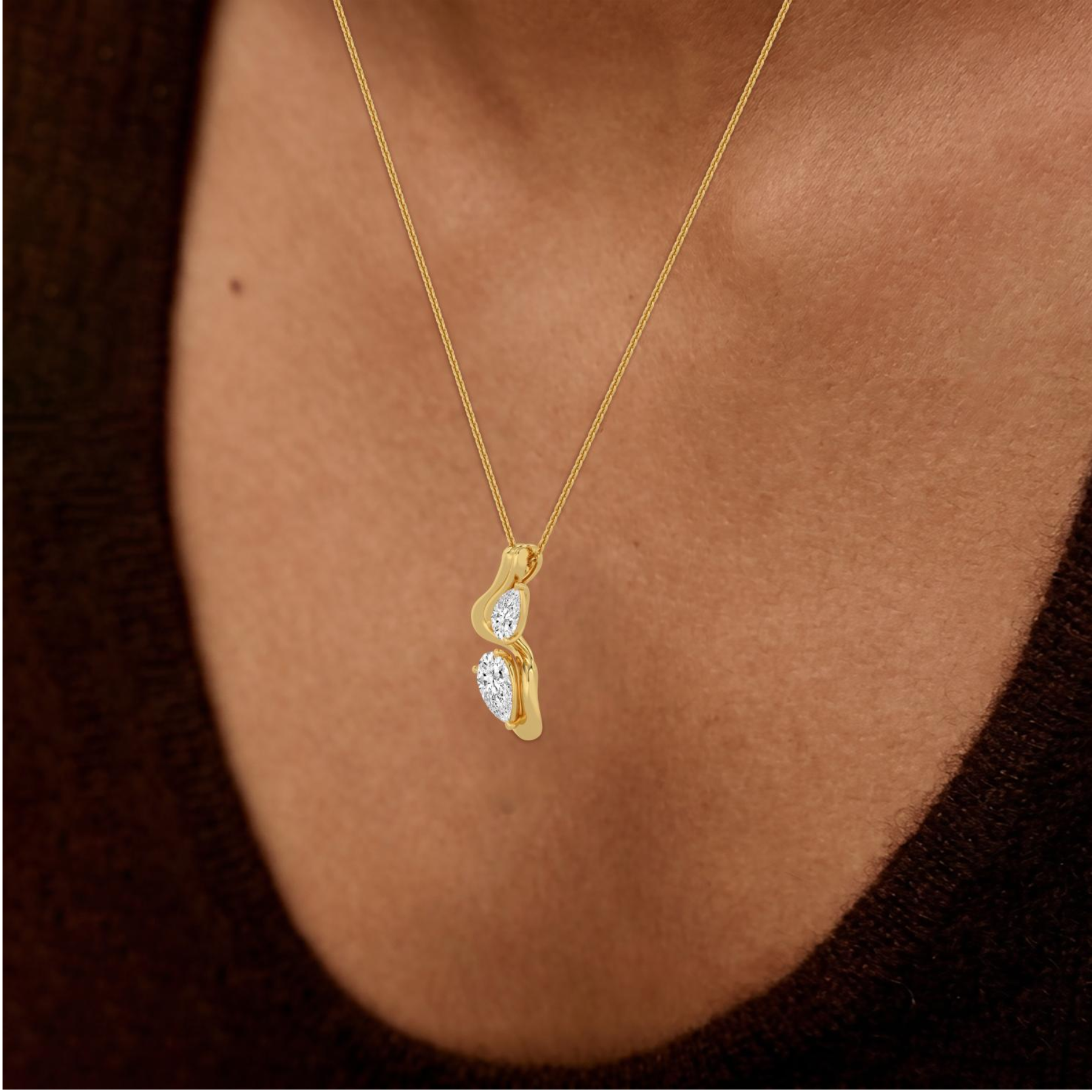 14K Yellow gold diamond necklace on white background 