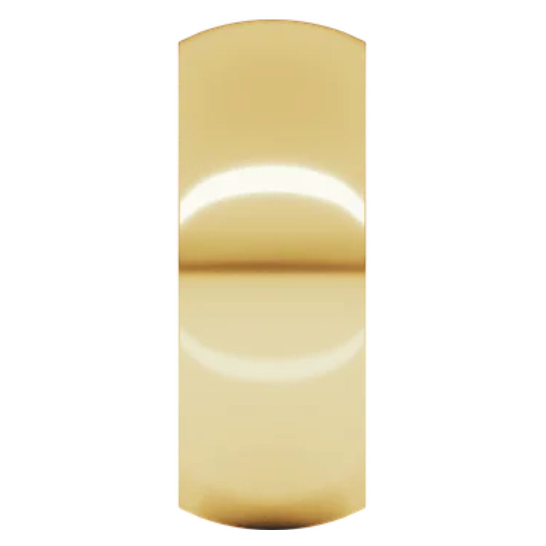 A vertical rectangular wall sconce with a warm gold finish and a curved top and bottom edge, shown against a plain white background.