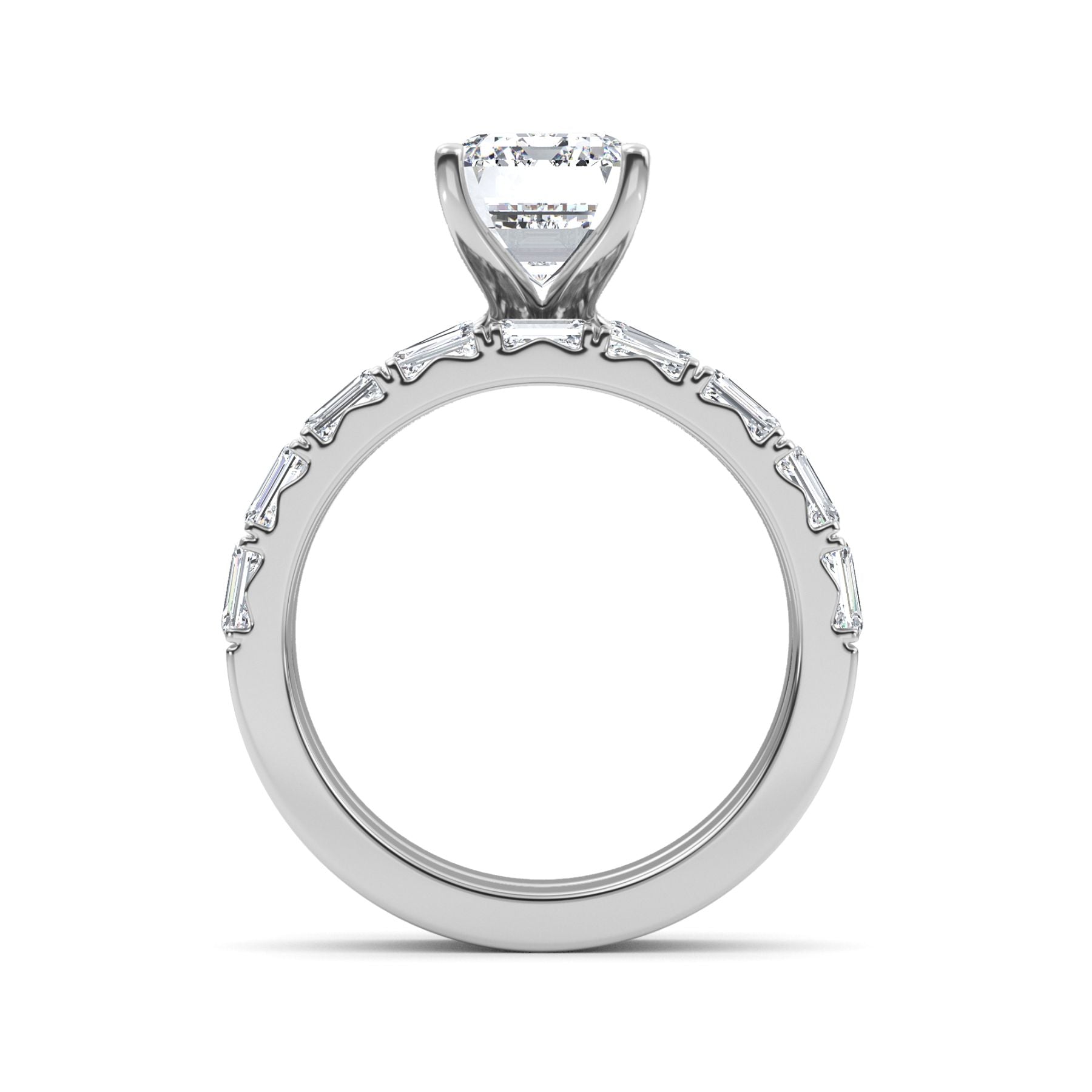 White Gold Lab Grown Diamond engagement ring and wedding band set on a white background 