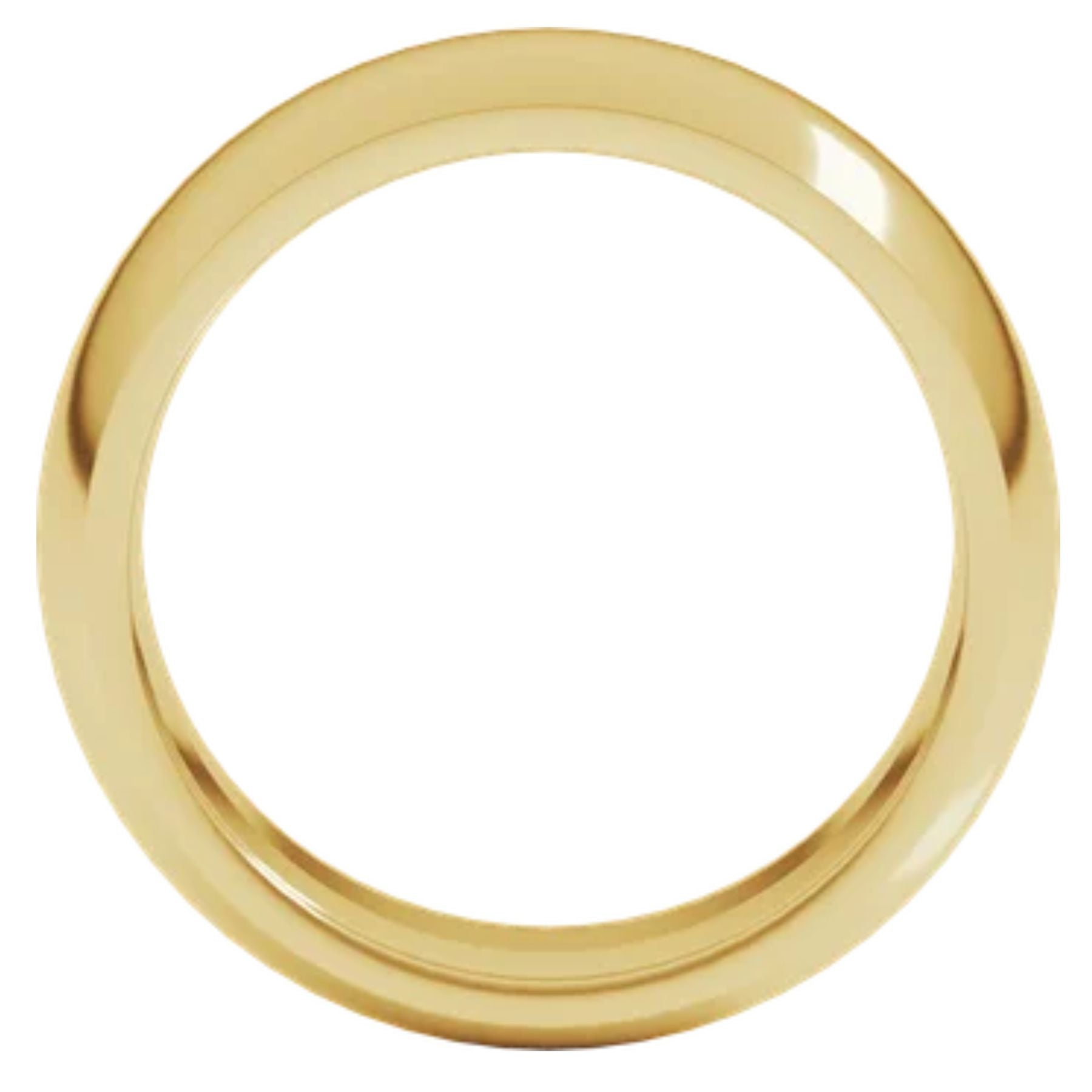 A polished yellow gold ring with a smooth, rounded profile, shown against a solid white background.