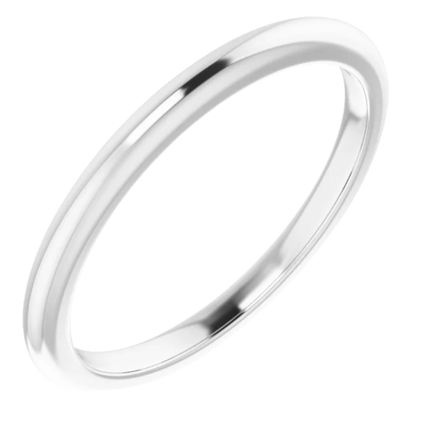 2mm white gold band on a white background 