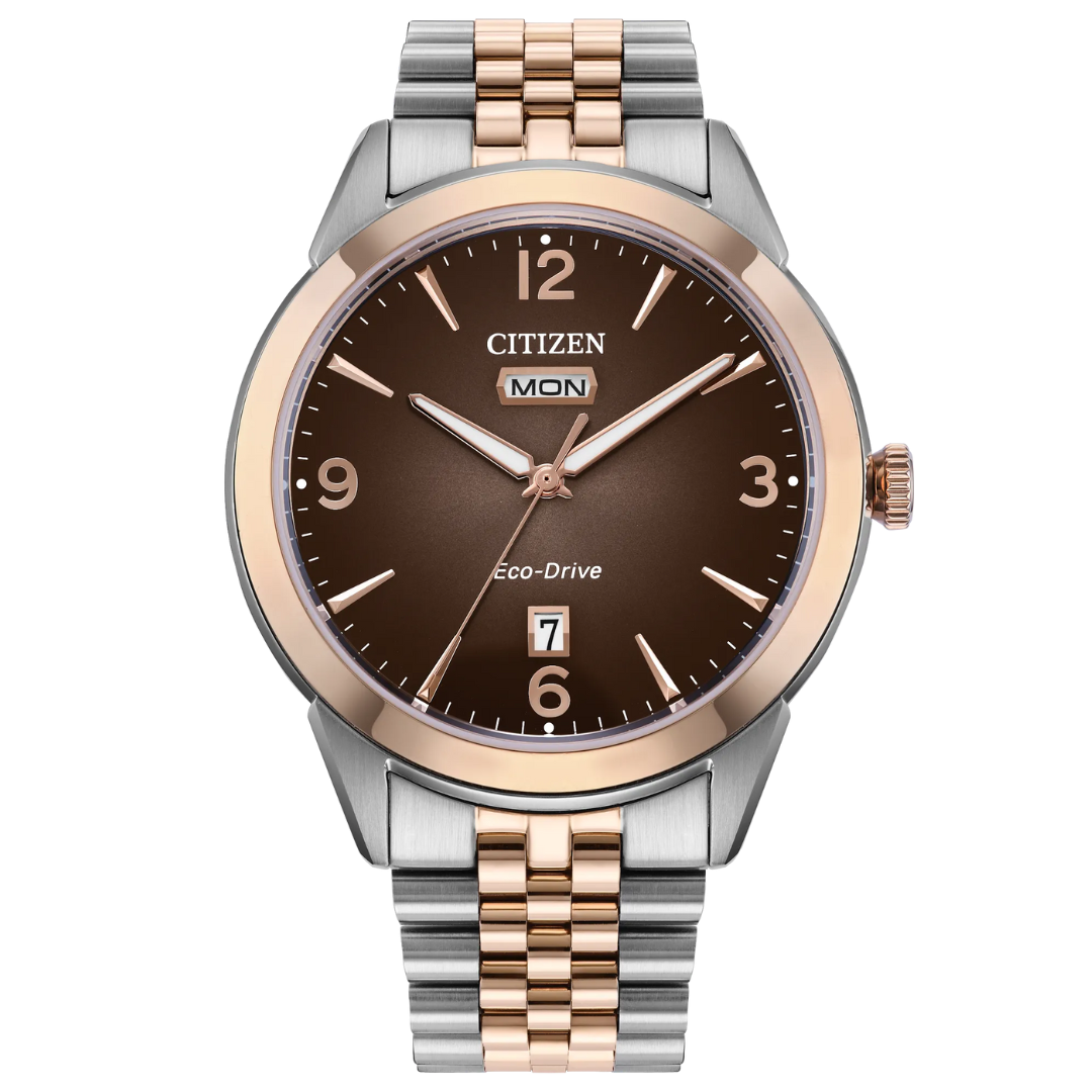 CITIZEN Men's Rolan Silver- and Rose-Tone Brown Dial Eco-Drive Watch