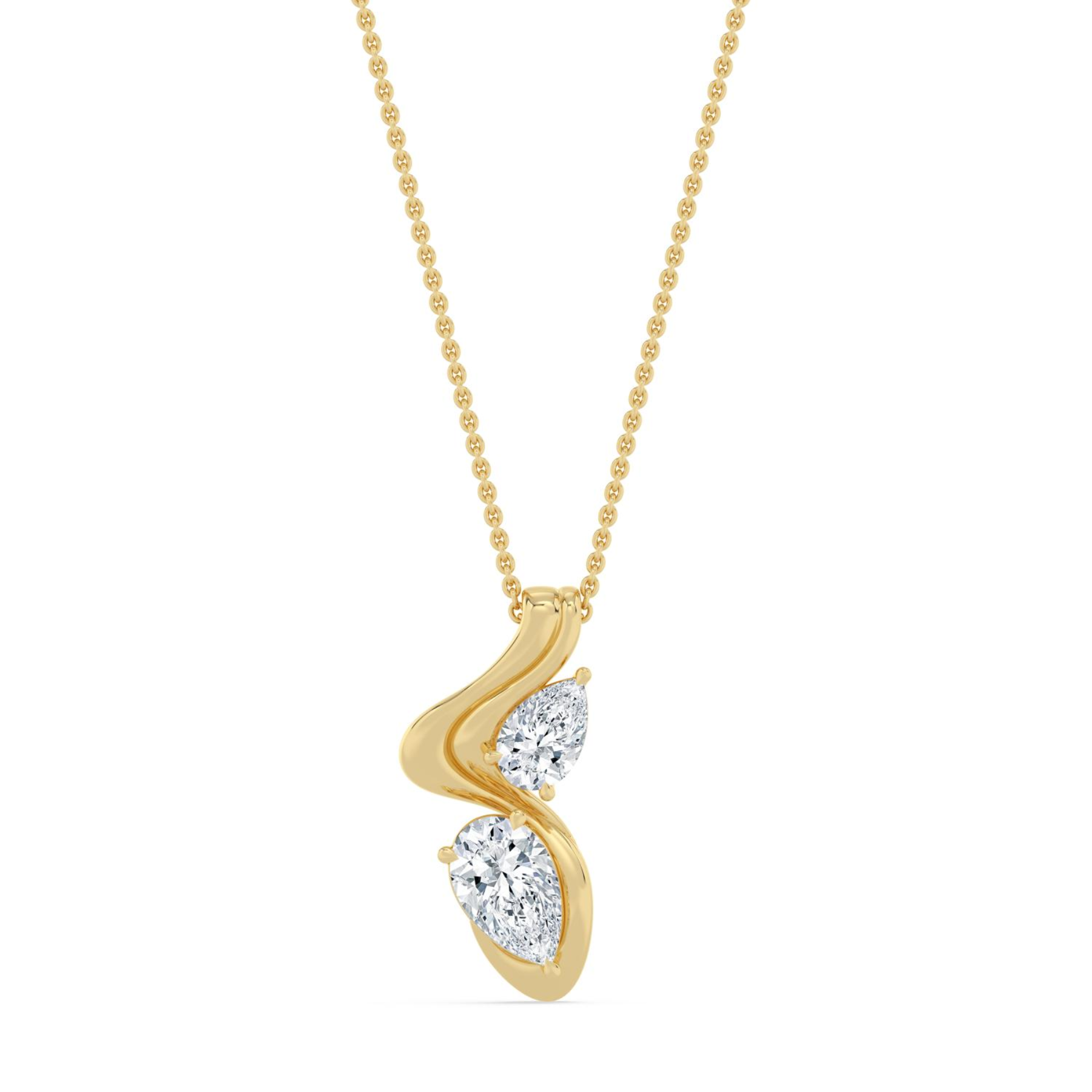 14K Yellow gold diamond necklace on white background 
