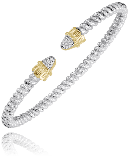 VAHAN 14K Yellow Gold & Sterling Silver 0.07CTW. Diamond 3MM Stackable Cuff Bracelet (Online Only)