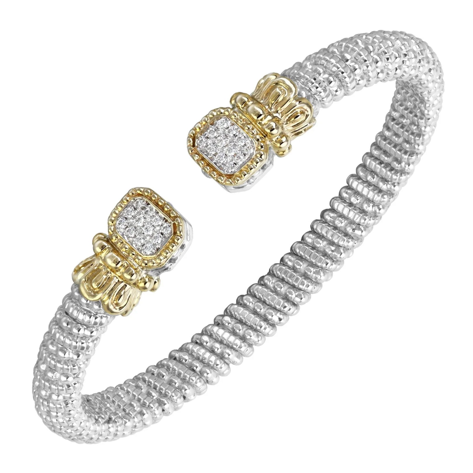 VAHAN Sterling Silver & 14K Yellow Gold 0.18CTW. Diamond 6MM Stackable Cuff Bracelet with Rectangle Ends