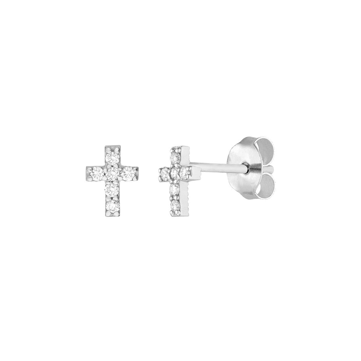 14k White Gold 1/10tcw Diamond Cross Stud Earrings