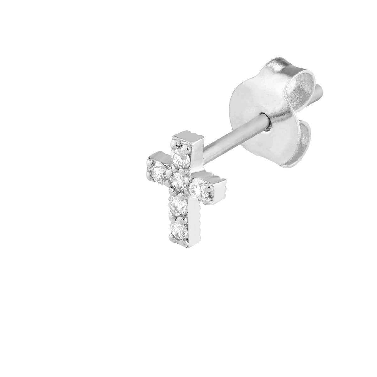 14k White Gold 1/10tcw Diamond Cross Stud Earrings