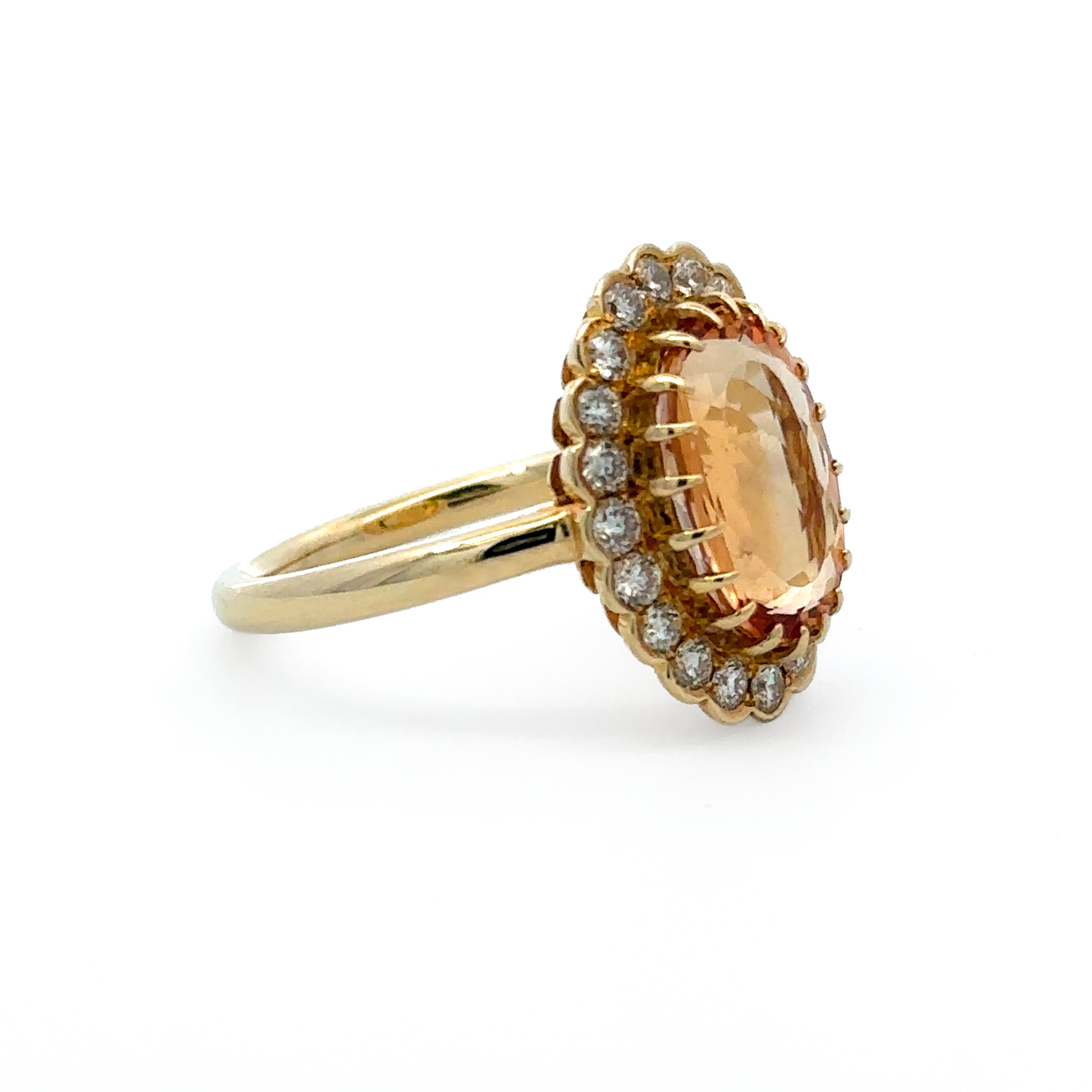 14K Yellow Gold 3.80CT. Oval Imperial Topaz and 0.57CTW. Diamond Halo Statement Ring