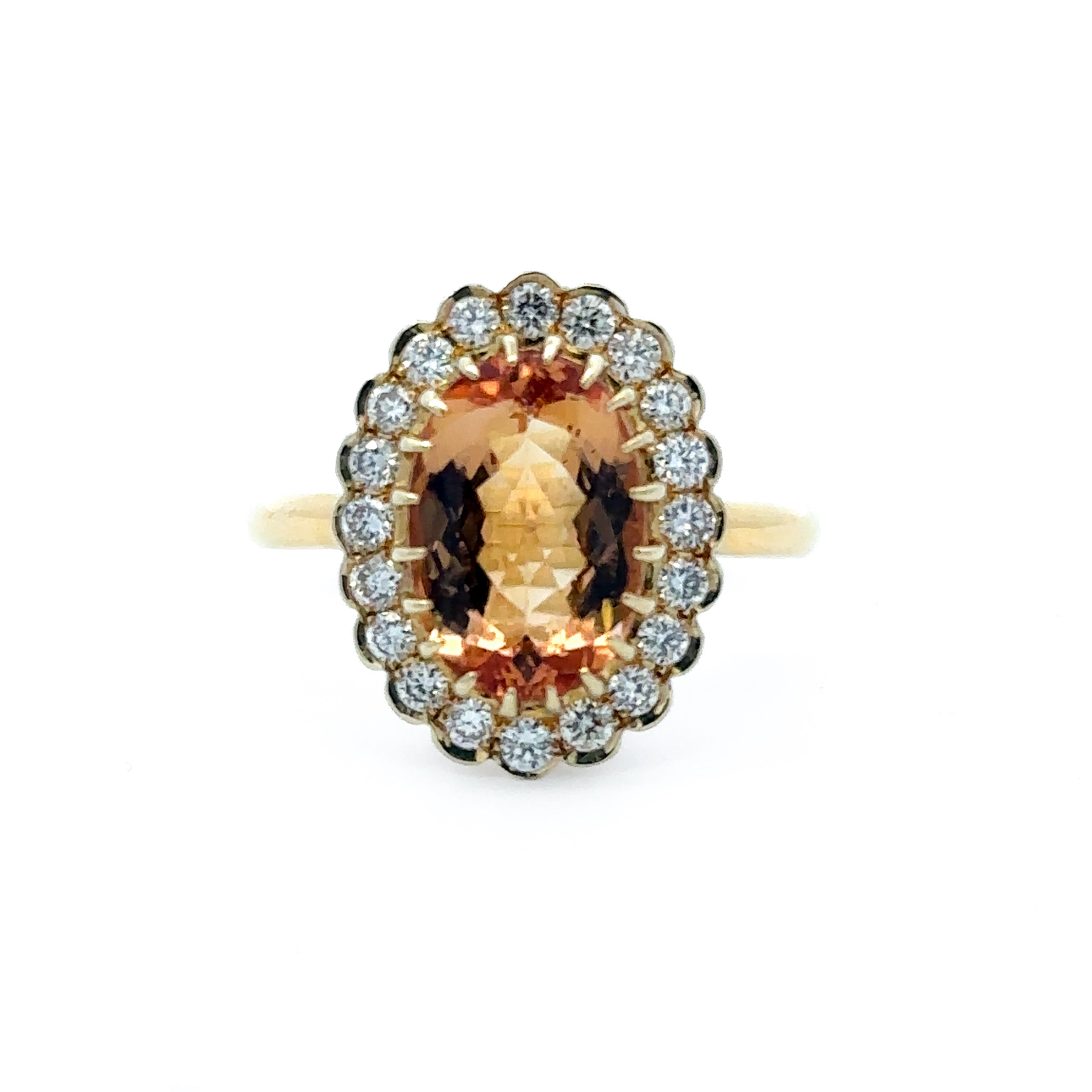 14K Yellow Gold 3.80CT. Oval Imperial Topaz and 0.57CTW. Diamond Halo Statement Ring