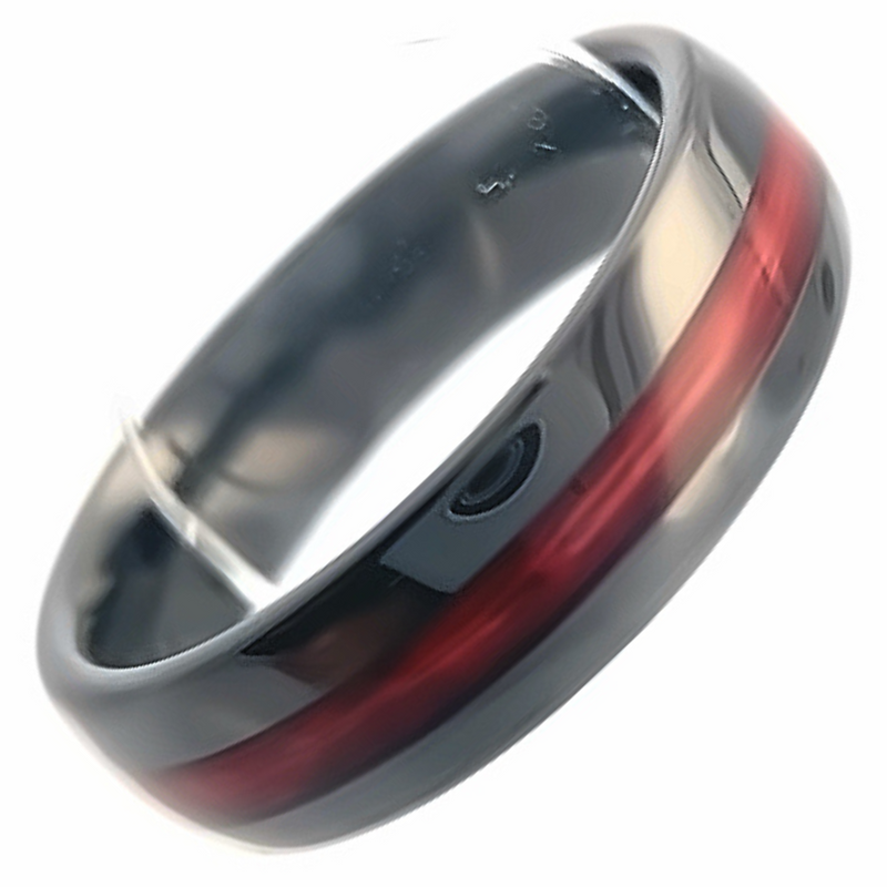 Men's 6MM Black Diamond Ceramic Dome Ring with Cabernet Wood Inlay