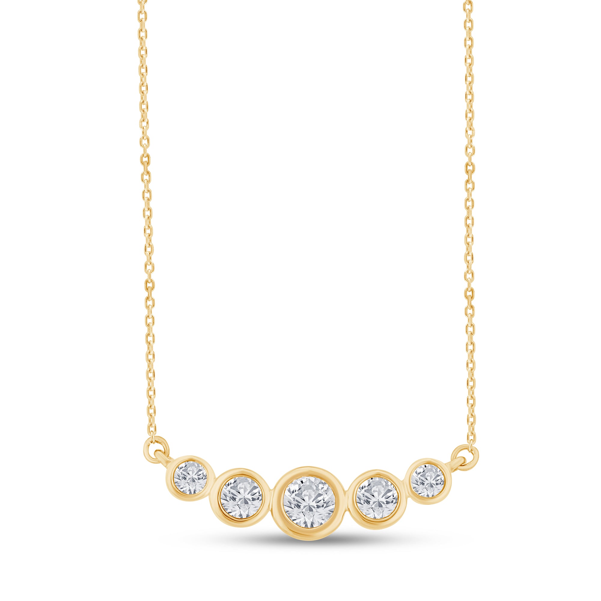 14K Yellow Gold 0.5CTW. Lab-Grown Diamond Graduated Bezel Set Bar Necklace