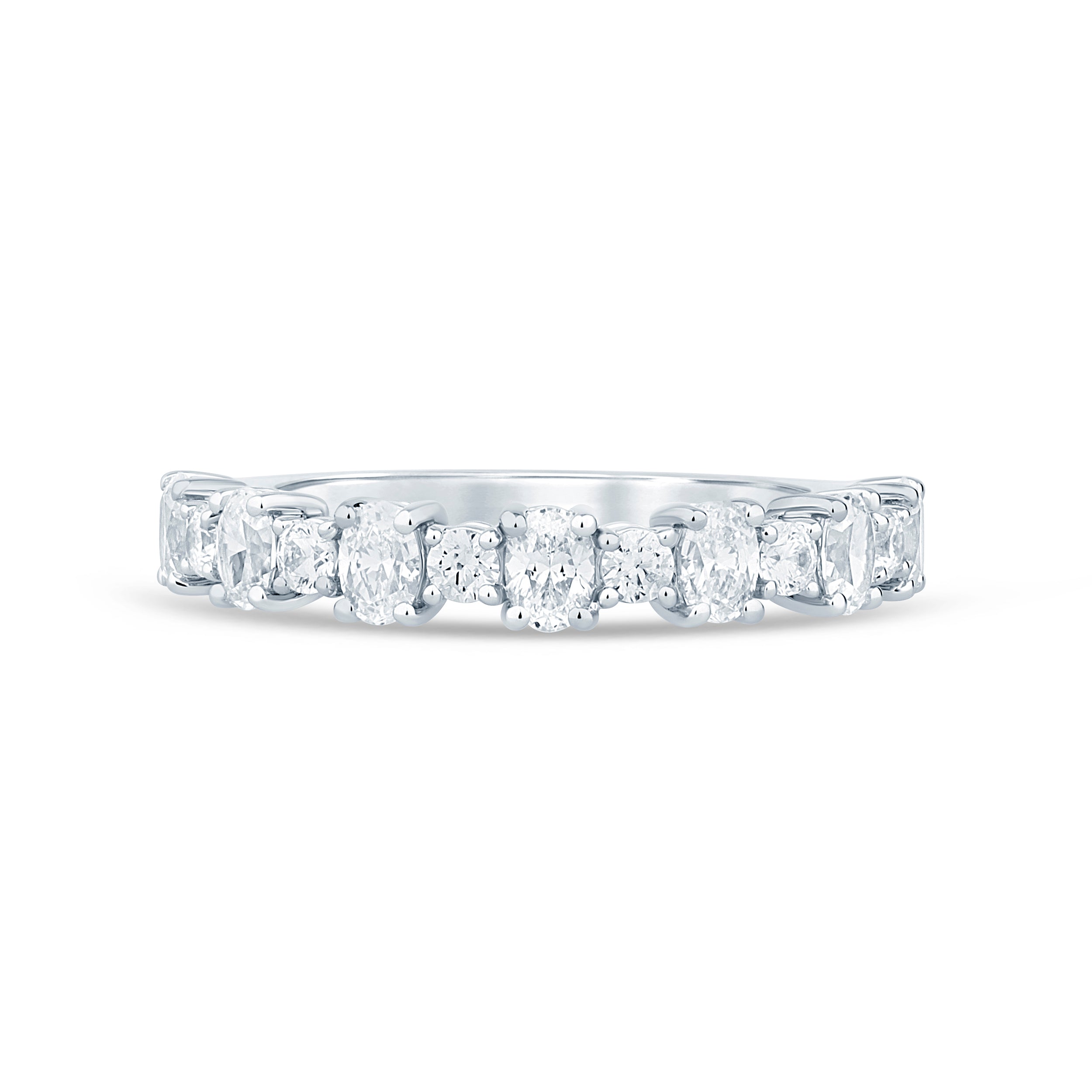 14K White Gold 0.90CTW. Natural Diamond Alternating Oval & Round Stackable Band