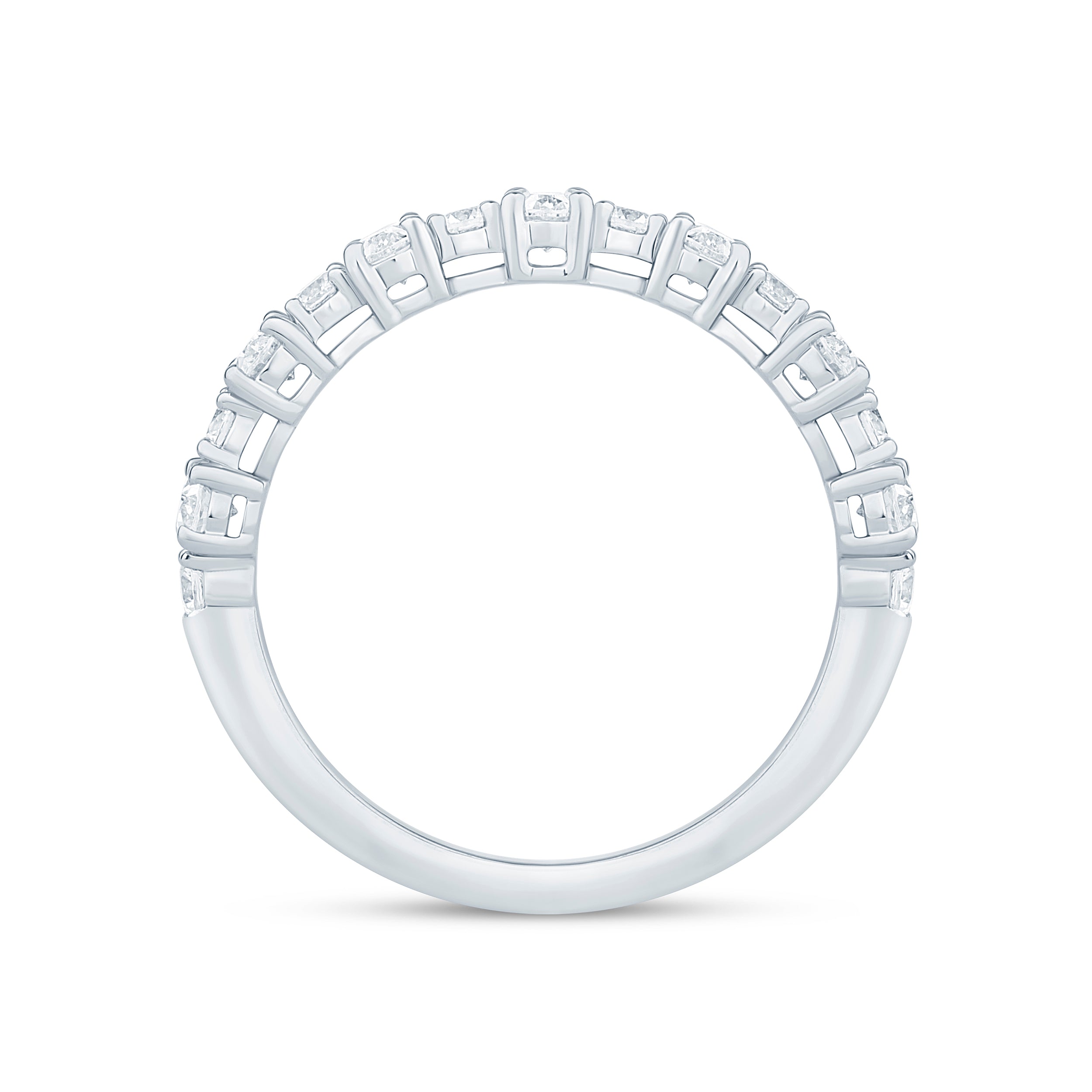 14K White Gold 0.90CTW. Natural Diamond Alternating Oval & Round Stackable Band