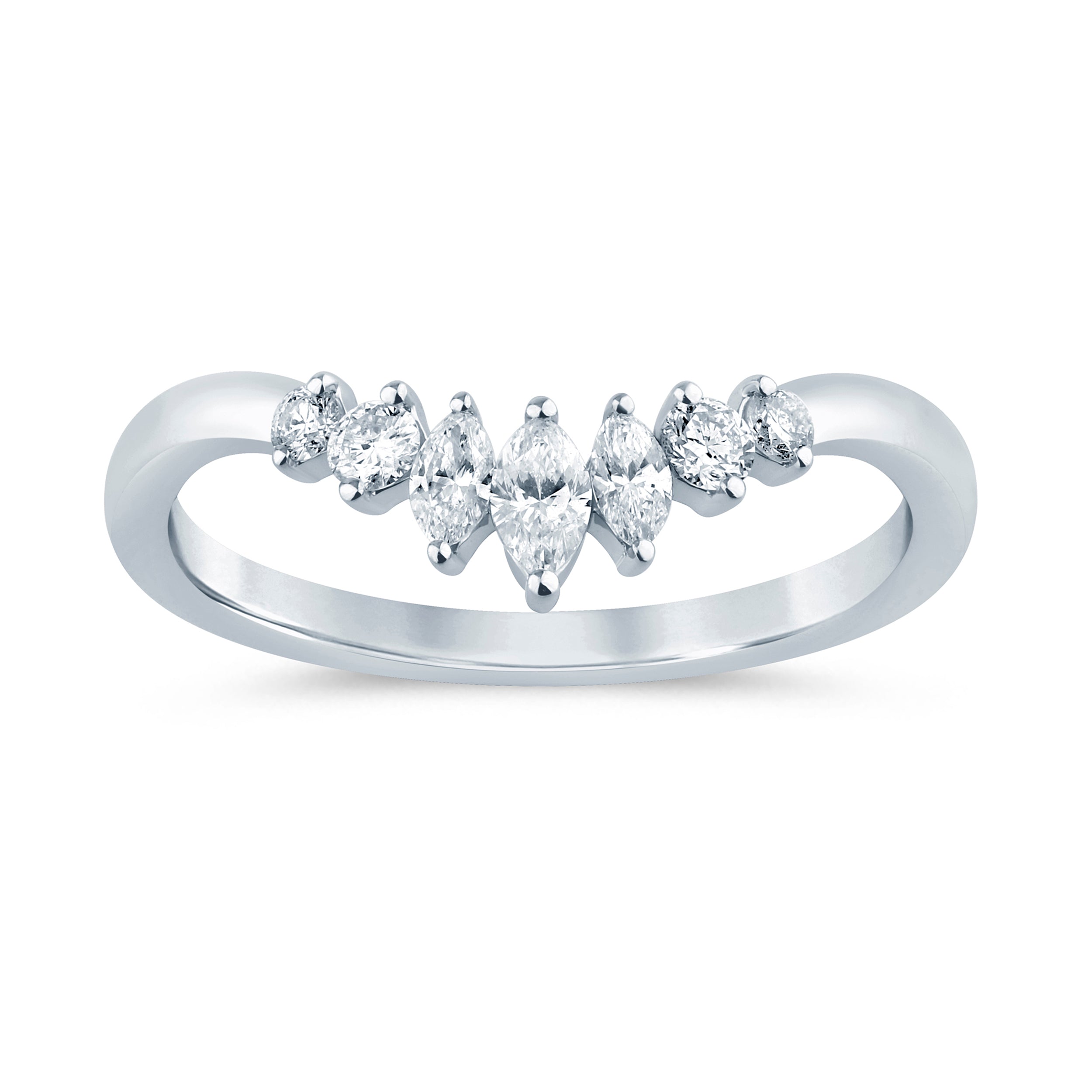 14K White Gold 0.33CTW. Natural Diamond Graduated Marquise Curved Band