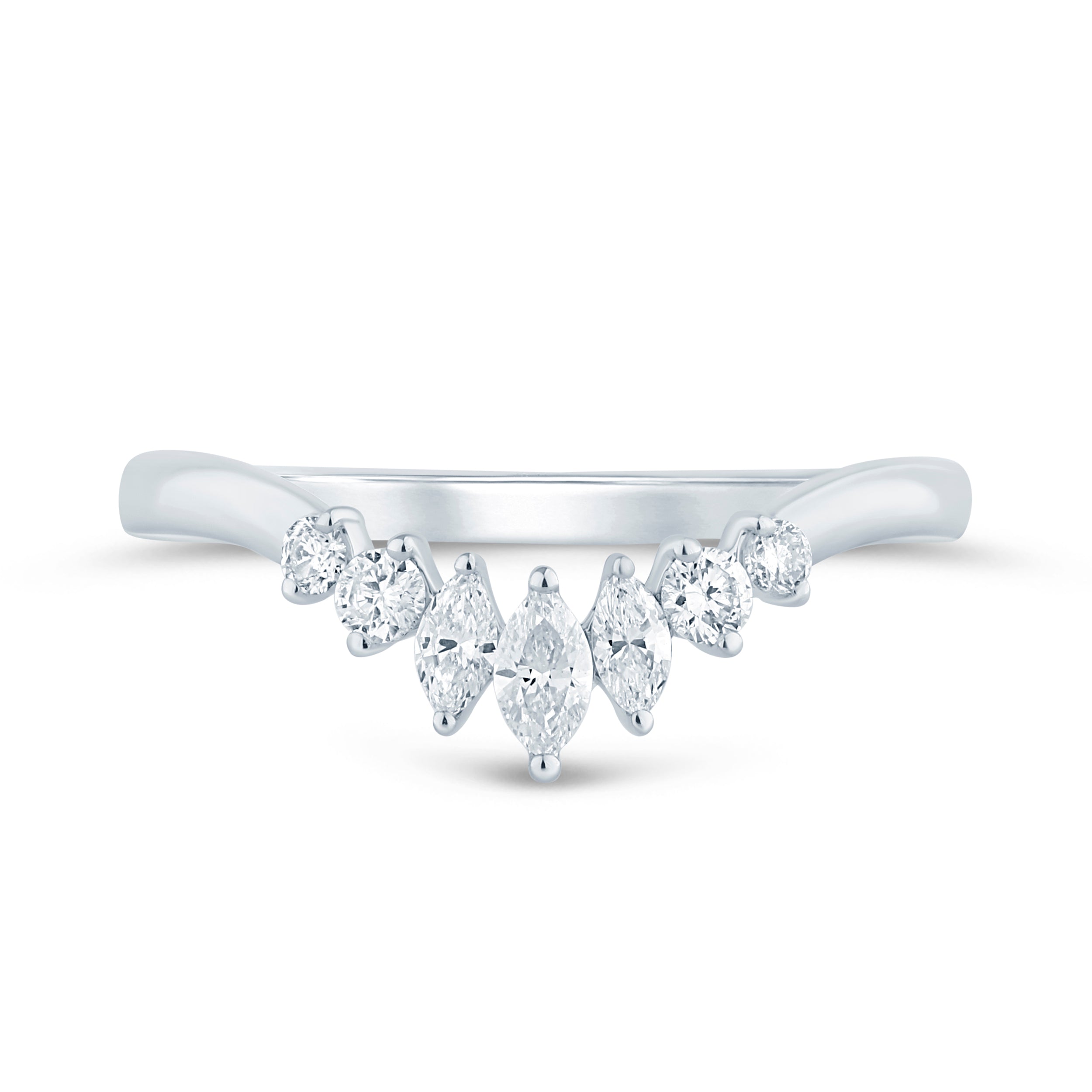 14K White Gold 0.33CTW. Natural Diamond Graduated Marquise Curved Band