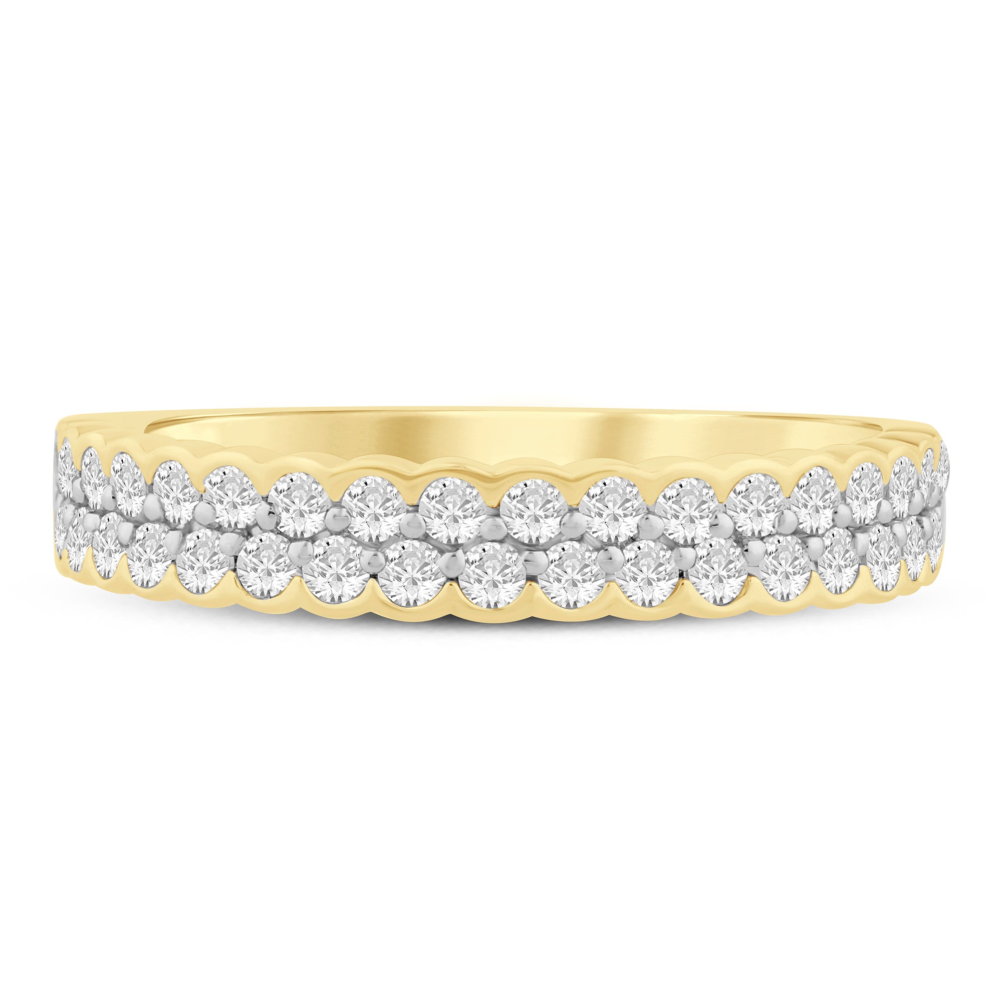 14K Yellow Gold 0.5CTW. Lab-Grown Diamond Double Row Scalloped Edge Band