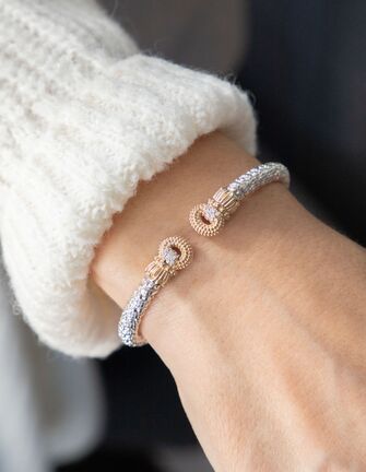 VAHAN 14K Yellow Gold & Sterling Silver 0.11CTW. Diamond 4MM Stackable Bracelet
