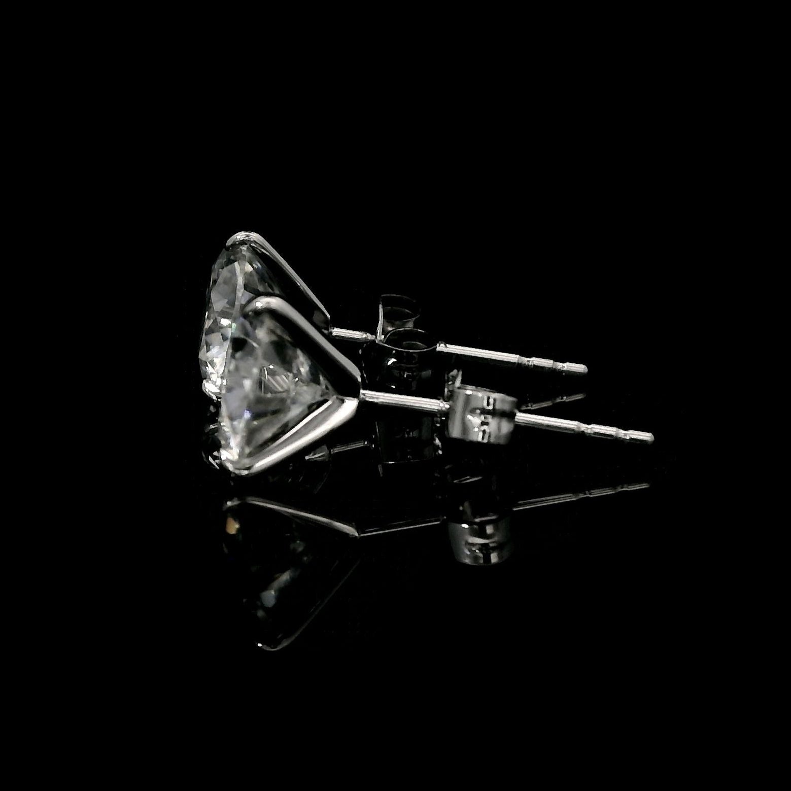 14K White Gold 2CTW. Moissanite 3-Prong Martini-Set Stud Earrings