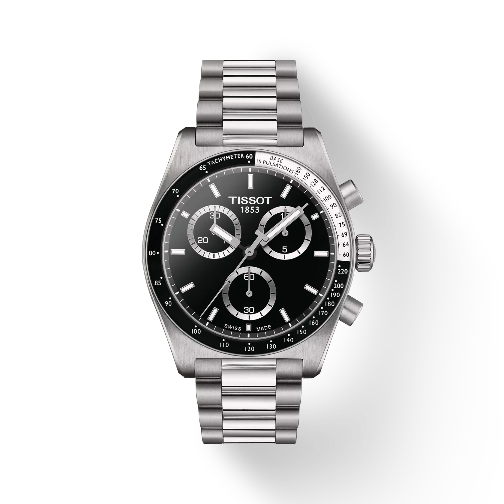 Tissot PR516 40mm Men's Sport Stainless Chronograph Quartz Silver Dial Black Face Watch