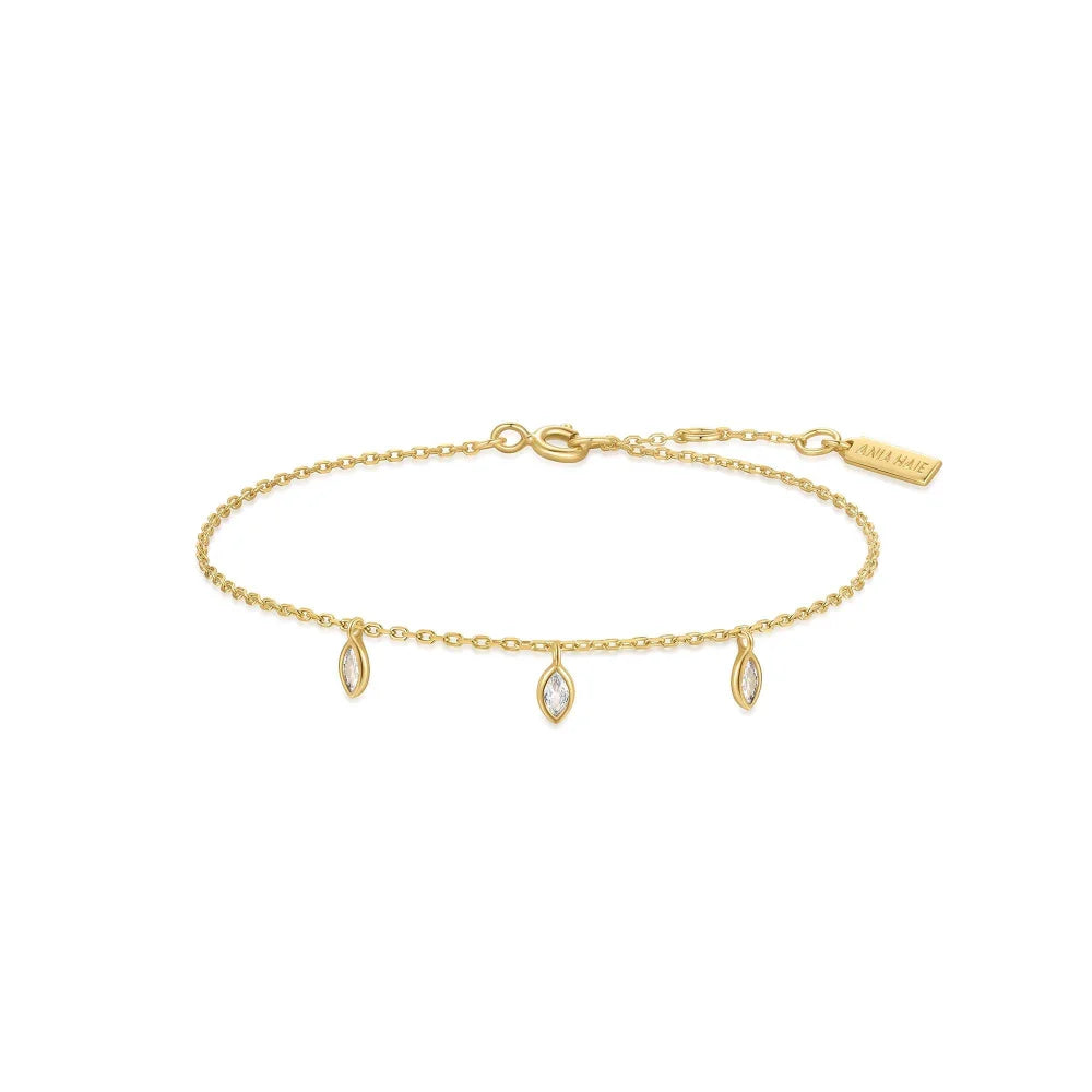 Front View Ania Haie Gold Sparkling Triple Station Bracelet