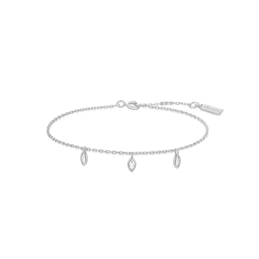 Front View Ania Haie Silver Sparkling Triple Station Bracelet