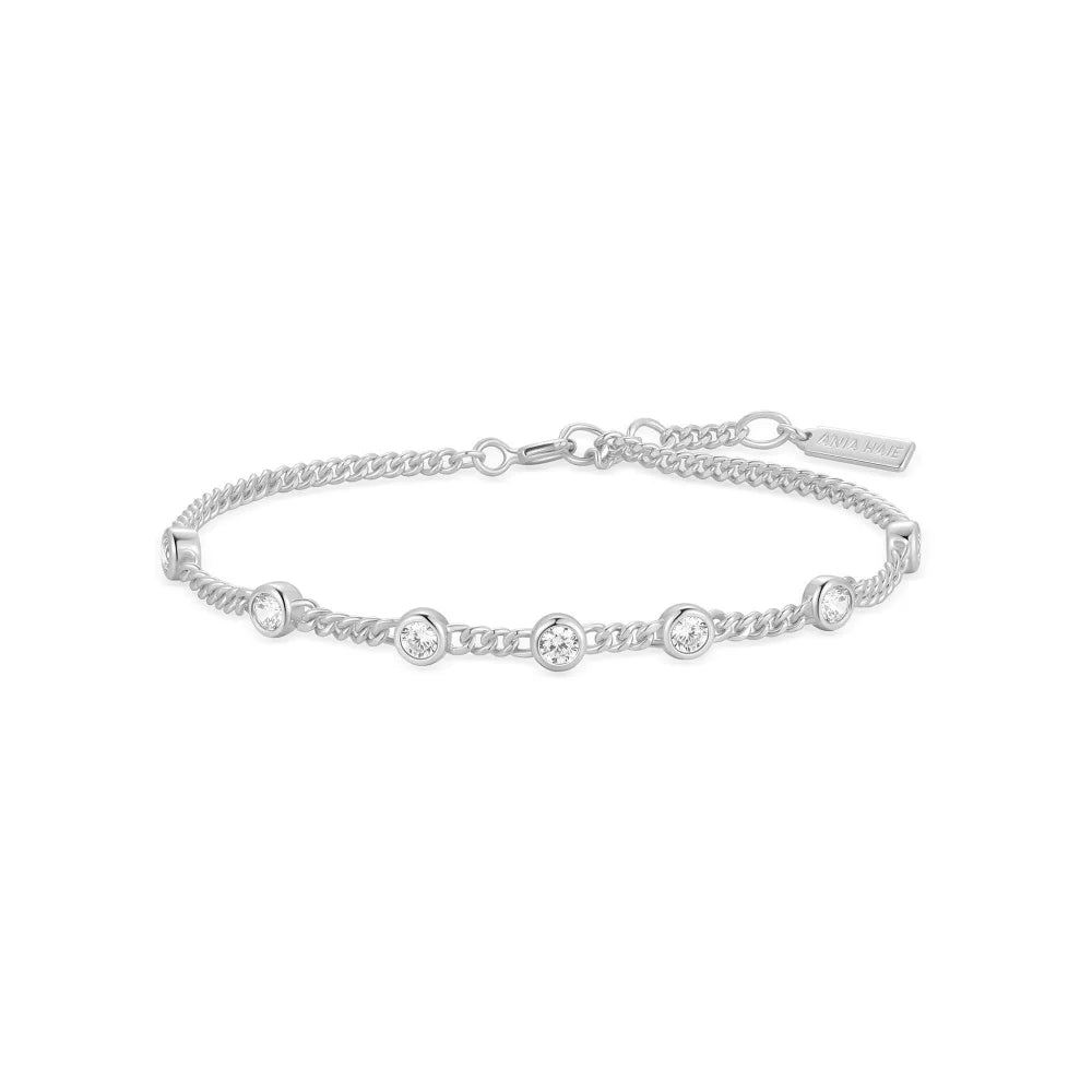 Front View Ania Haie Silver Multi Station Round Stone Chain Bracelet