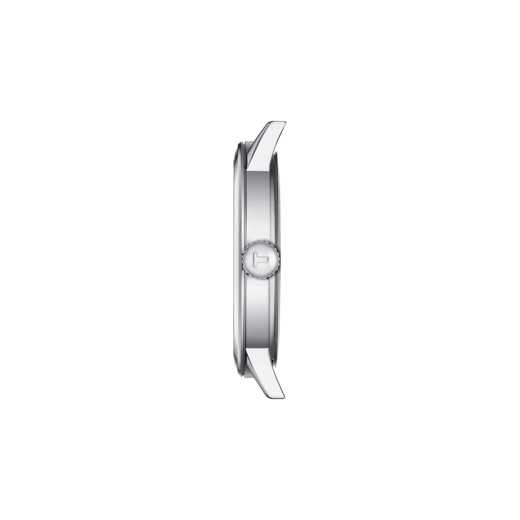 Silver watch case on a white background