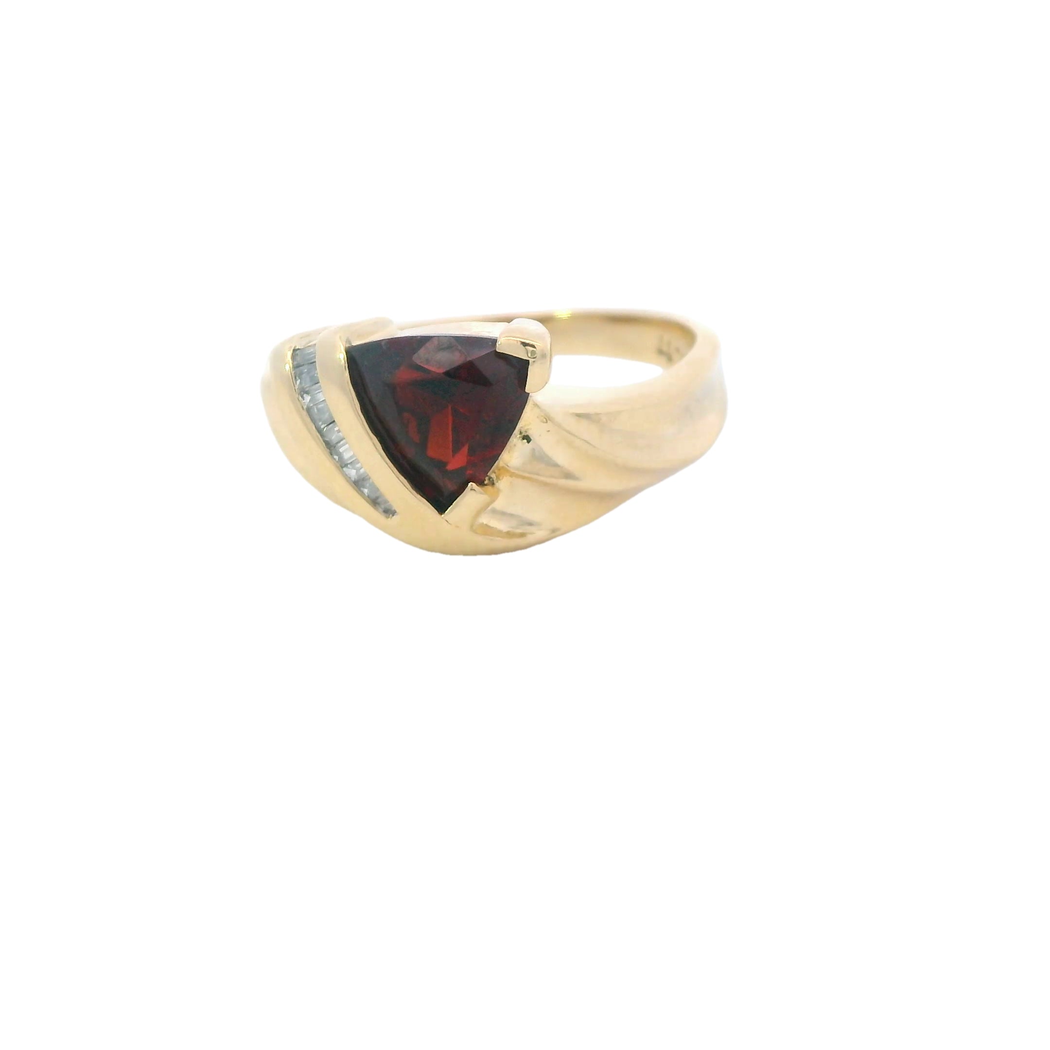 Estate Collection: 14K Yellow Gold Trillion-Cut Garnet & Diamond Ring