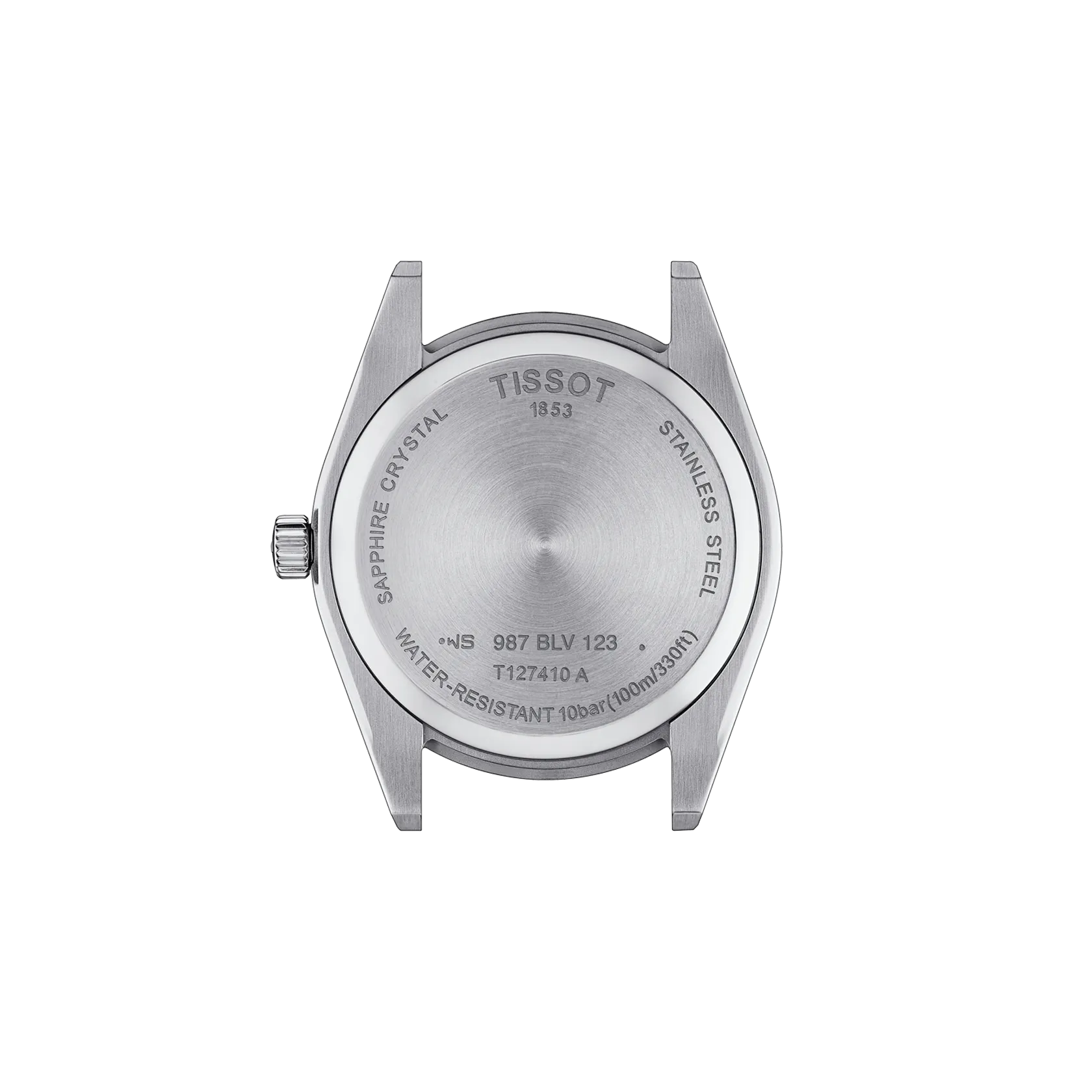 Back view of a Tissot watch on a white background