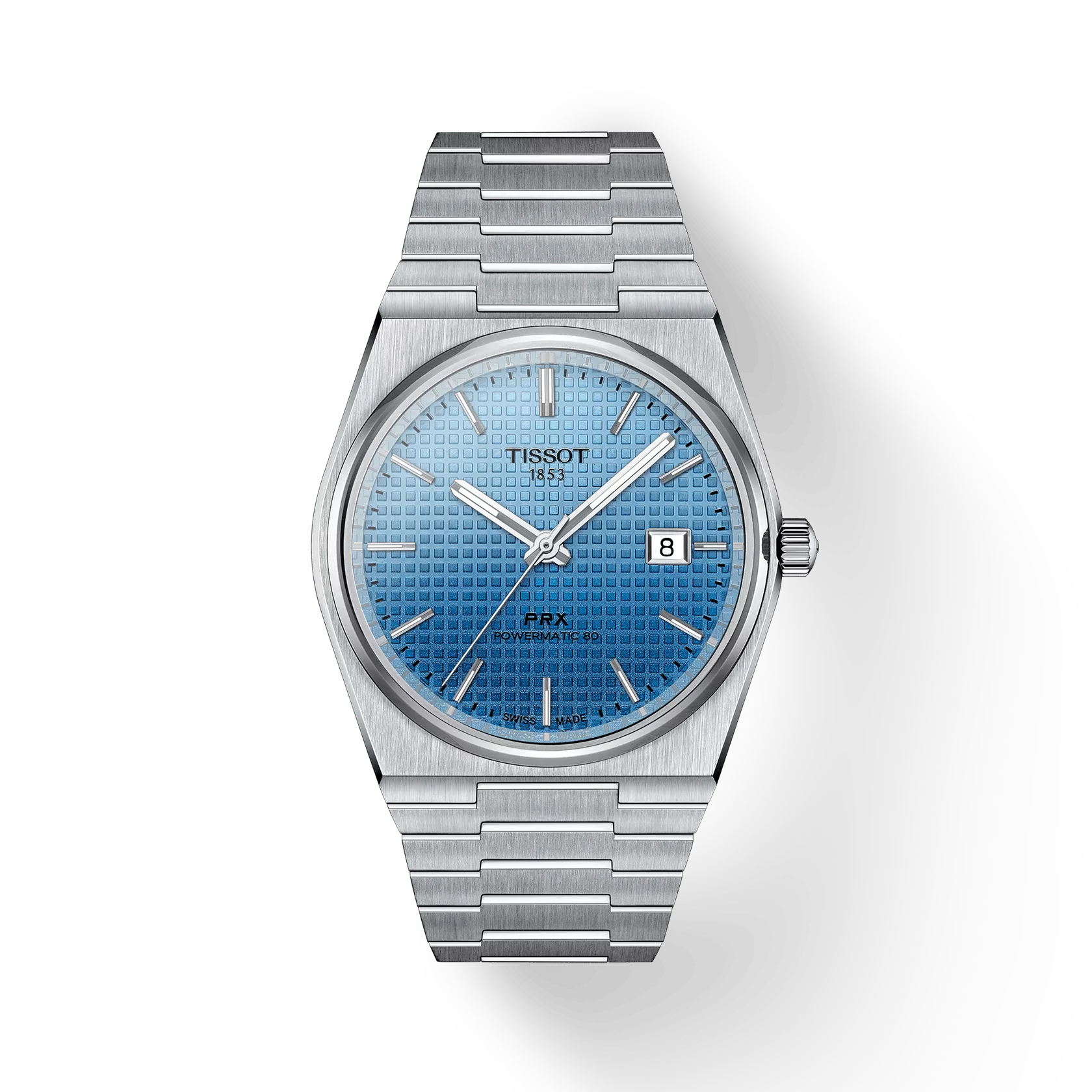 Tissot PRX 40mm Men's Stainless Steel Swiss Automatic Ice Blue Chameleon Rhodium Dial Watch