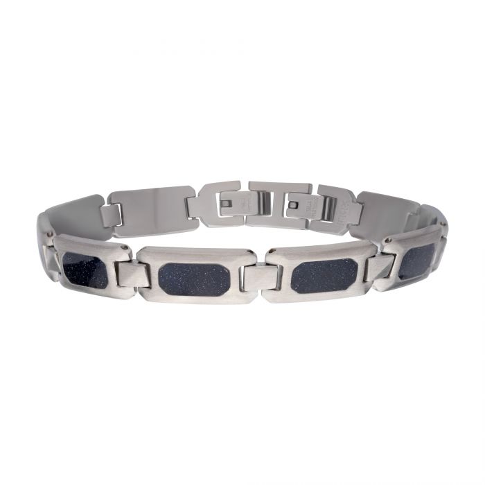 INOX Stainless Steel Blue Sandstone Inlay Link Bracelet