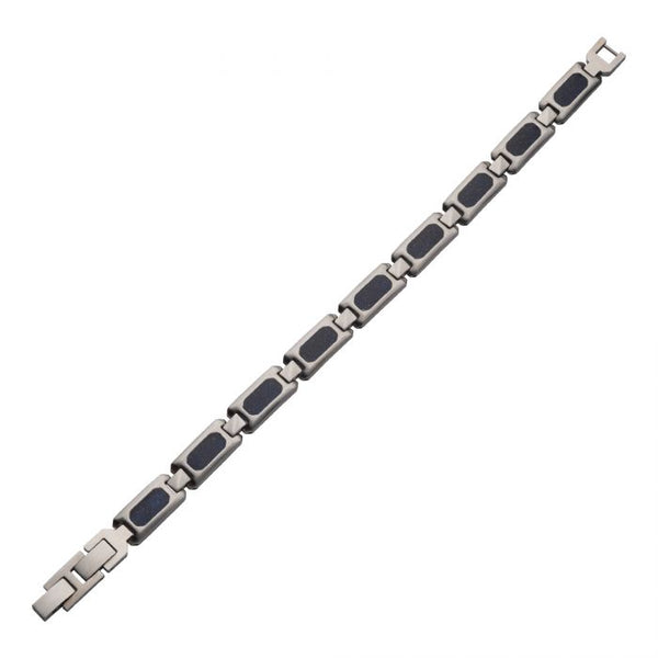 INOX Stainless Steel Blue Sandstone Inlay Link Bracelet