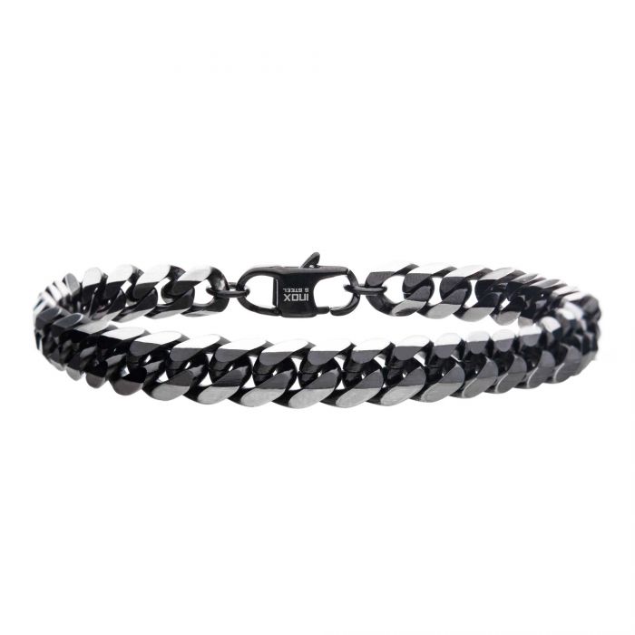 INOX Stainless Steel Black Plated Flat Curb Link Bracelet