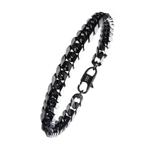 INOX Stainless Steel Black Plated Flat Curb Link Bracelet