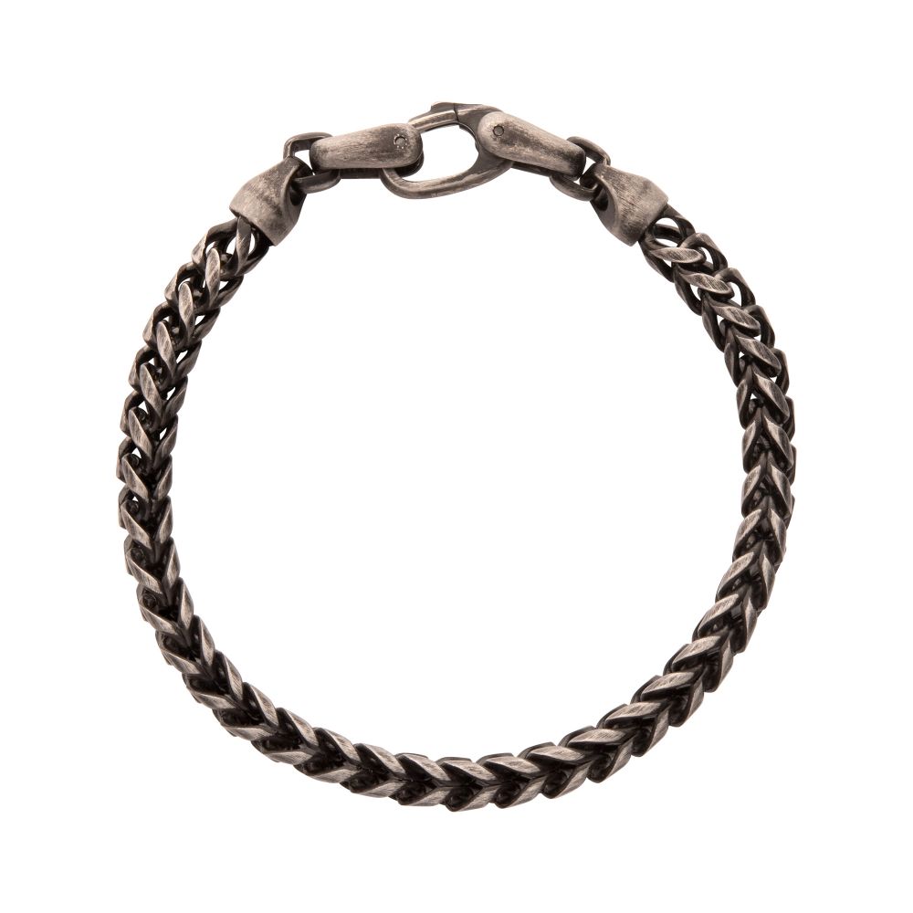 INOX 5mm Brushed Antiqued Finish Black IP Steel Sandblast Franco Chain Bracelet