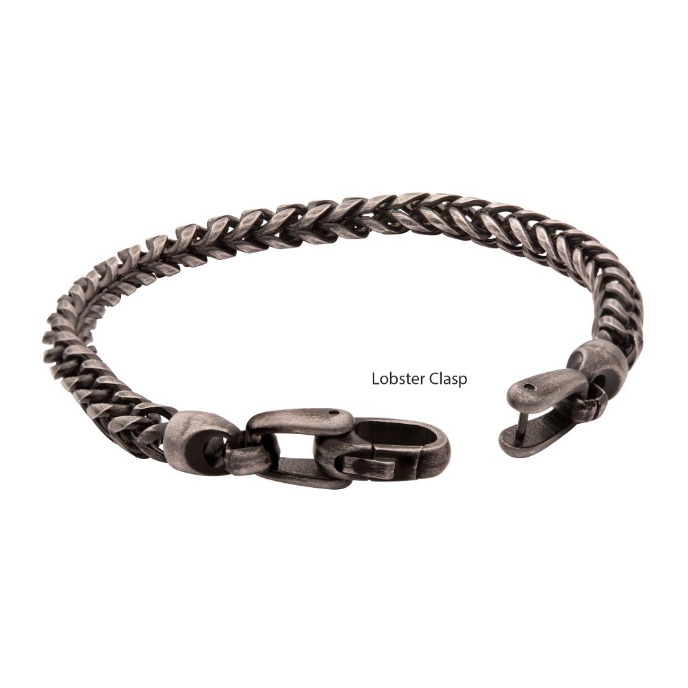 INOX 5mm Brushed Antiqued Finish Black IP Steel Sandblast Franco Chain Bracelet