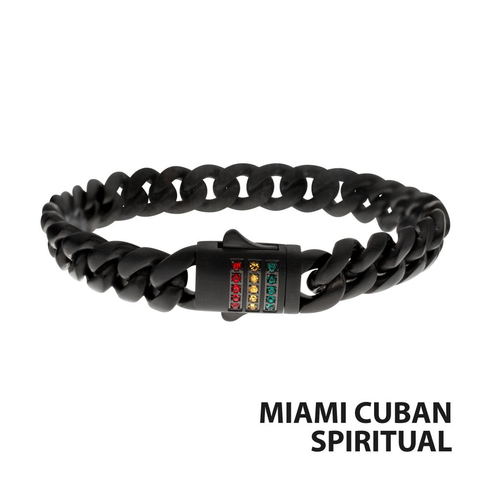 INOX 10mm Matte Black IP-Plated Steel Miami Cuban Swarovski Crystal Rainbow 8.25" Bracelet