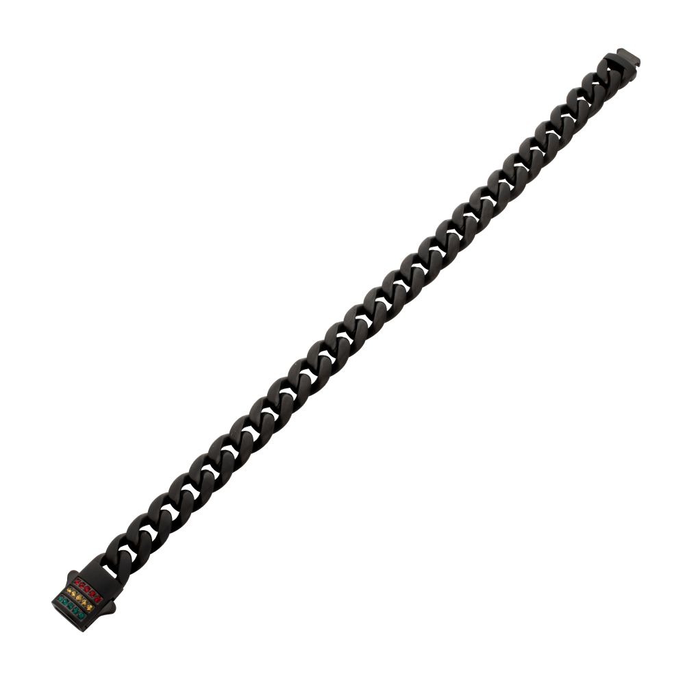 INOX 10mm Matte Black IP-Plated Steel Miami Cuban Swarovski Crystal Rainbow 8.25" Bracelet
