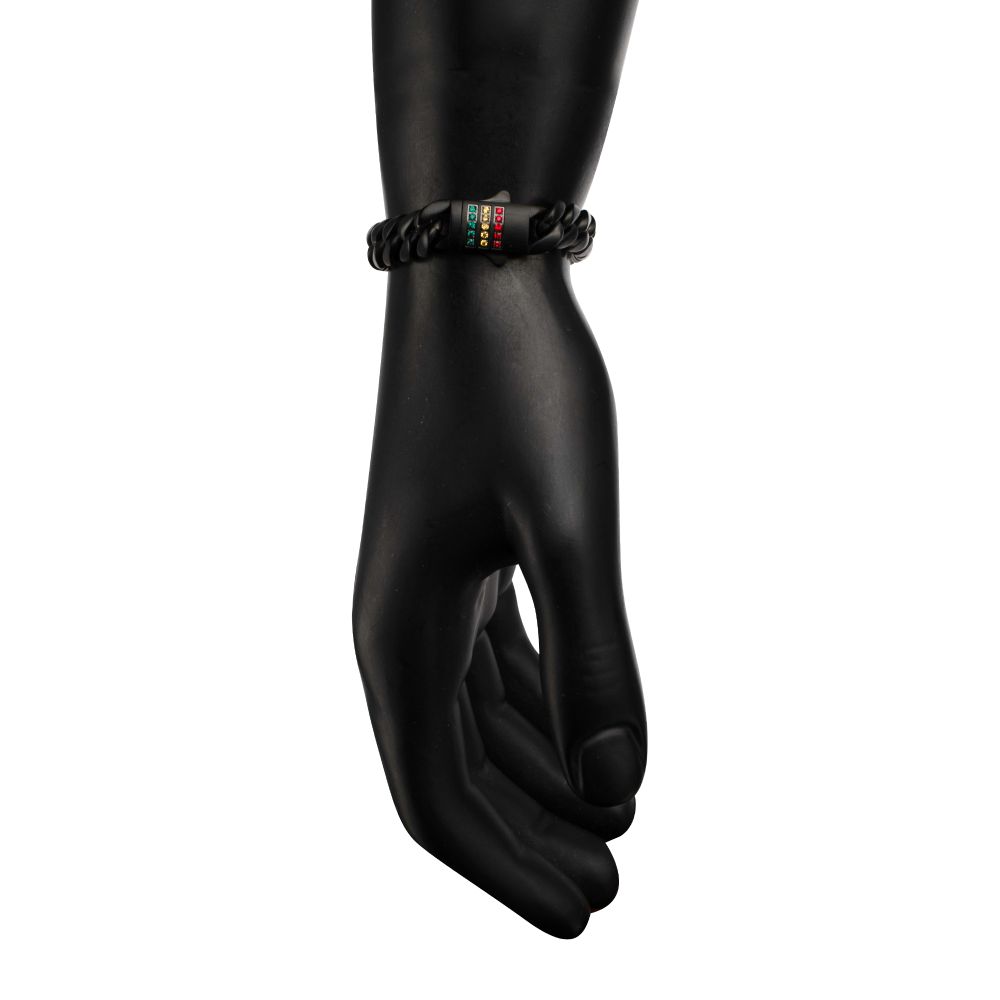 INOX 10mm Matte Black IP-Plated Steel Miami Cuban Swarovski Crystal Rainbow 8.25" Bracelet