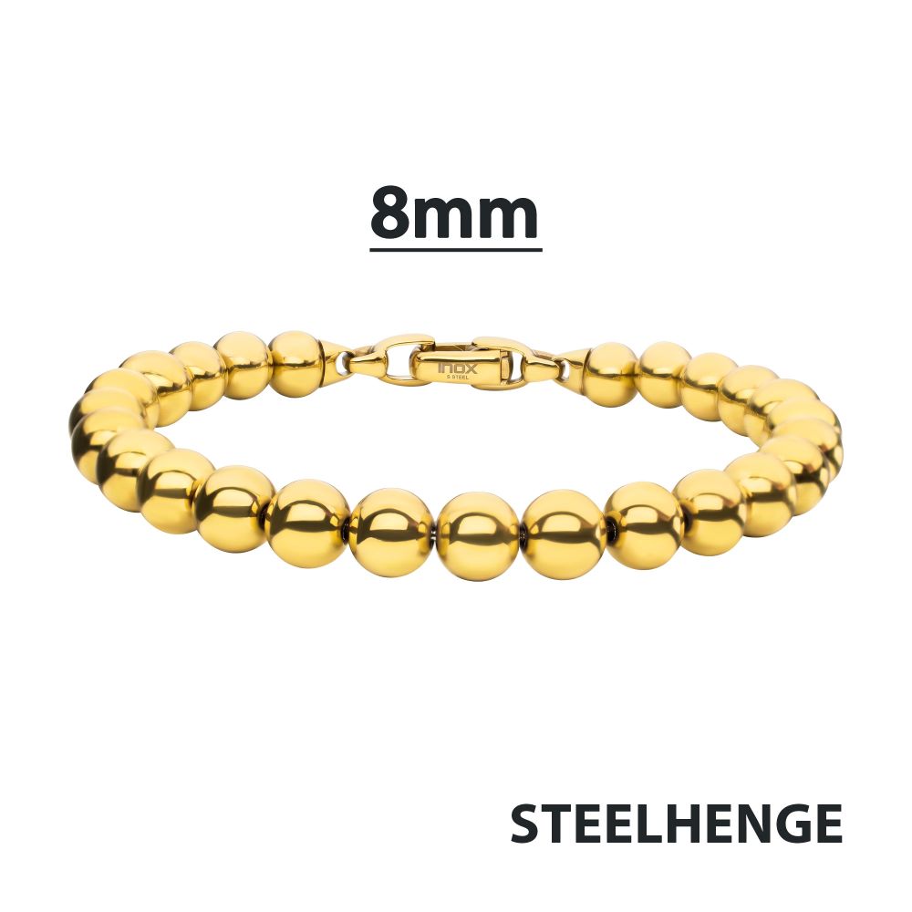 INOX IP-Gold-Plated Stainless Steel 8MM Bead Bracelet